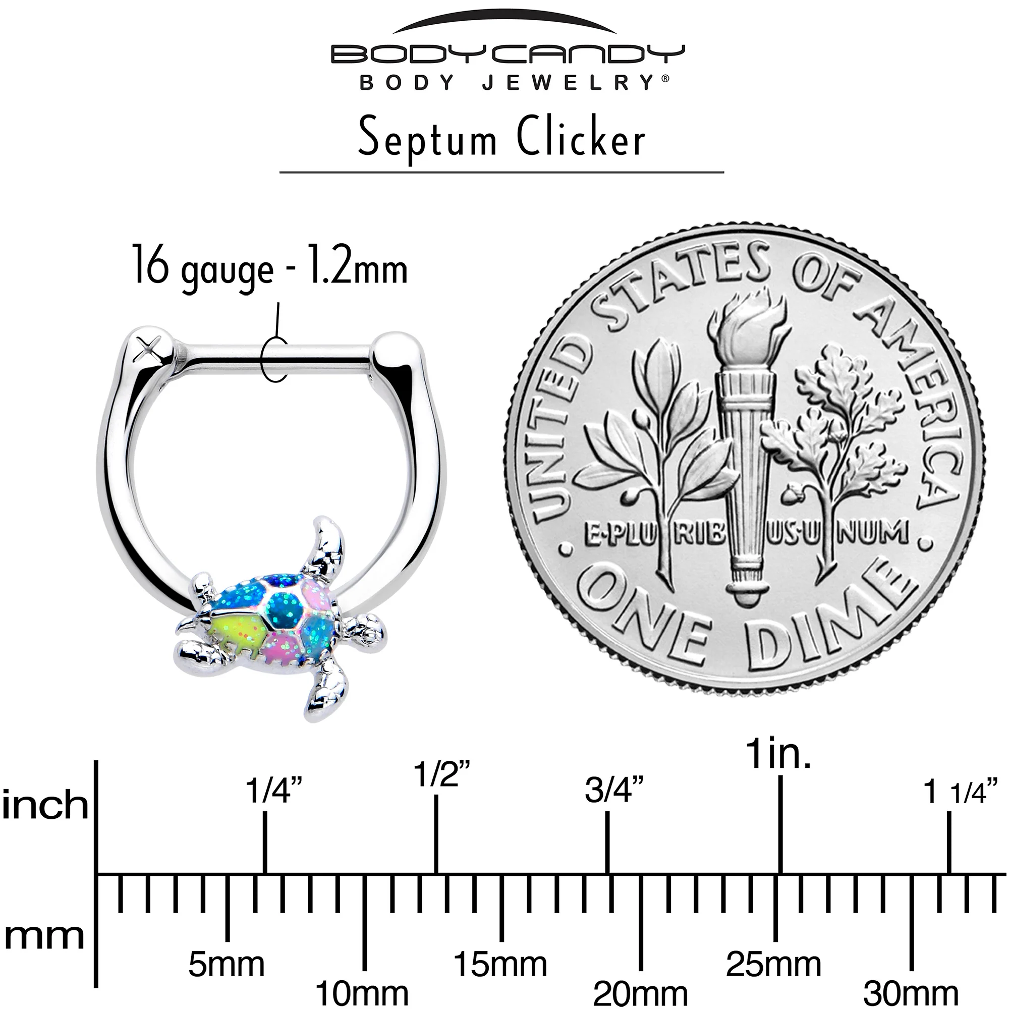 16G 5/16 Glitter Turtle Cartilage Clicker - Image 4