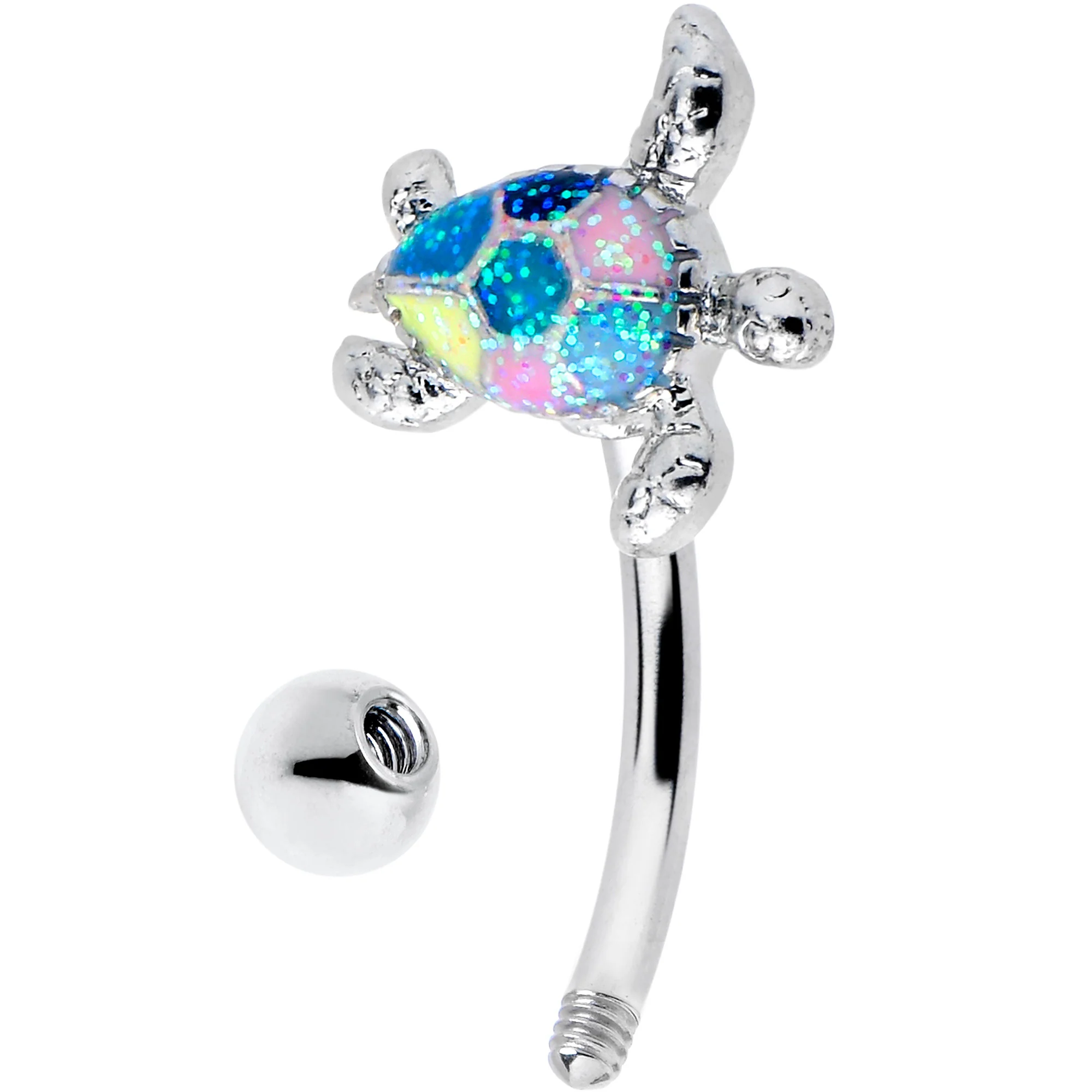16G 5/16 Glitter Turtle Curved Eyebrow Ring - Image 2