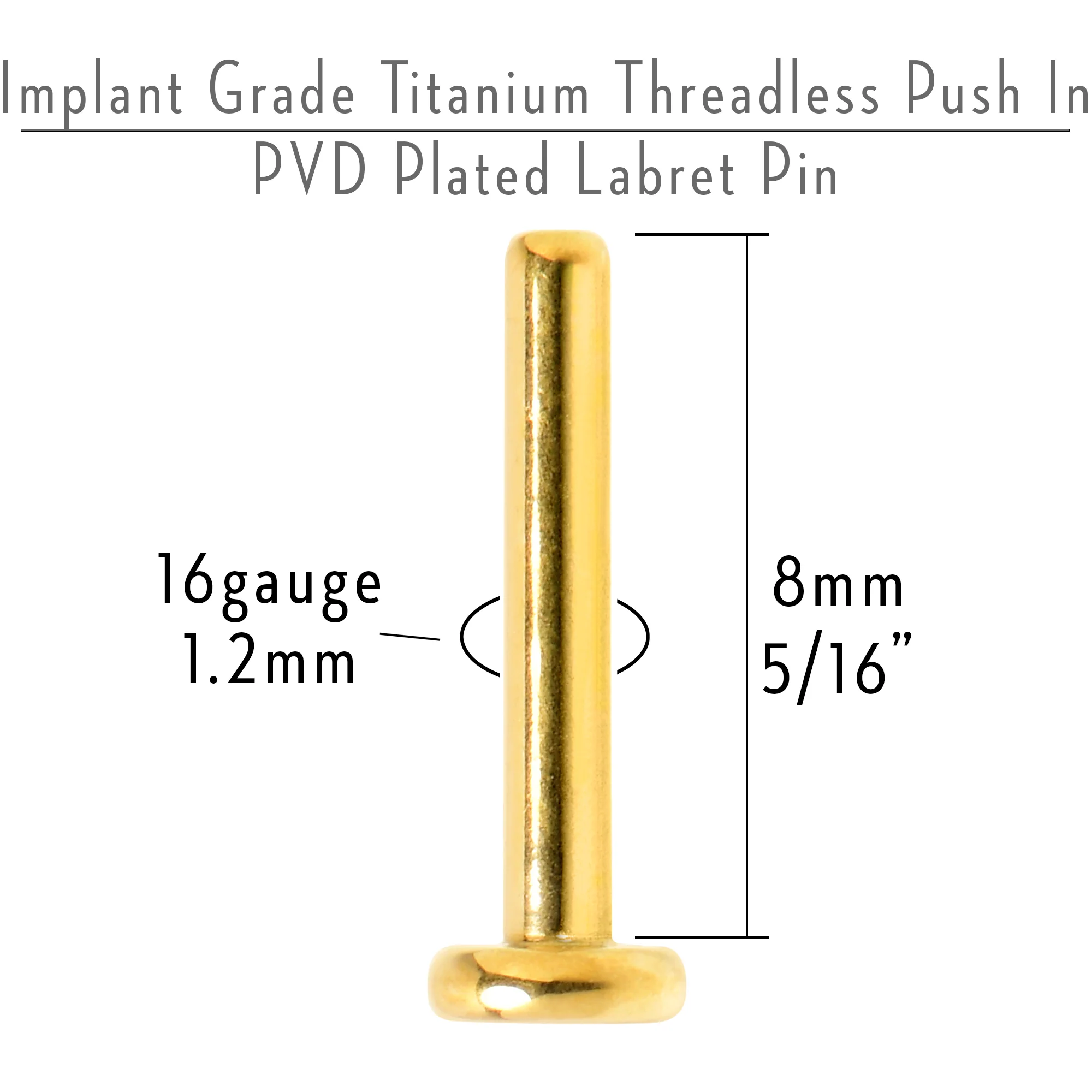16G 5/16 Gold Hue ASTM F-136 Implant Grade Titanium Threadless Post Only Labret - Image 2