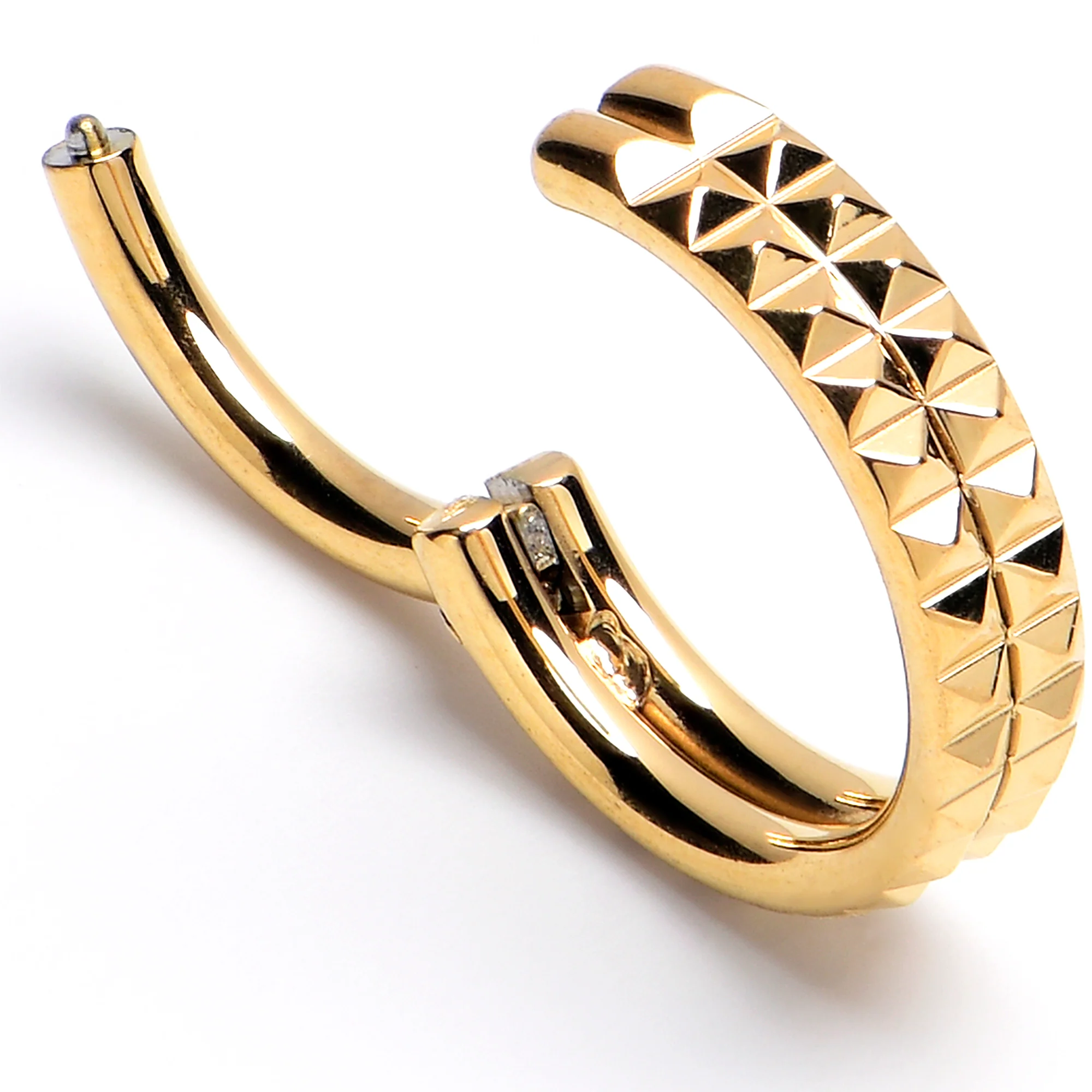 16G 5/16 Gold PVD Pyramid Cut Double Hoop 316L Surgical Steel Hinged Segment Ring - Image 2