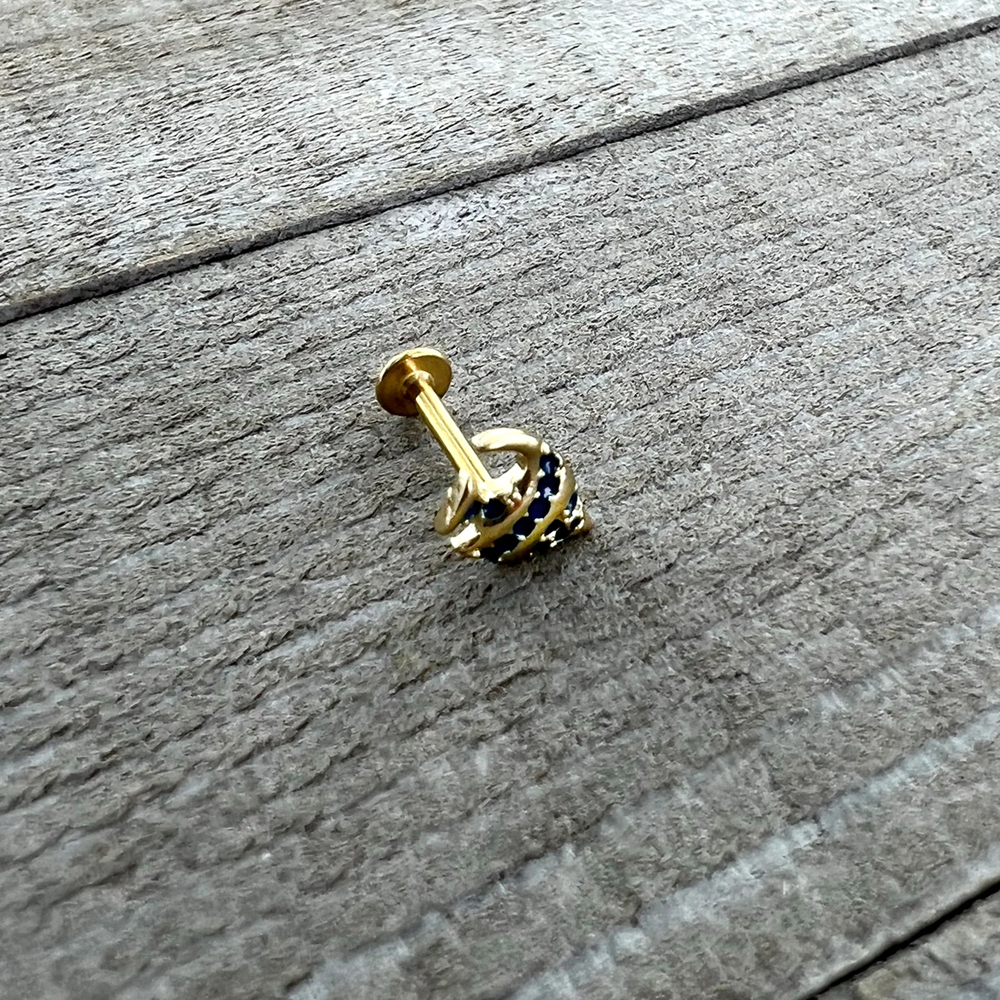 16G 5/16 Gold Tone Blue Adorable Angelfish Labret Monroe Tragus - Image 5