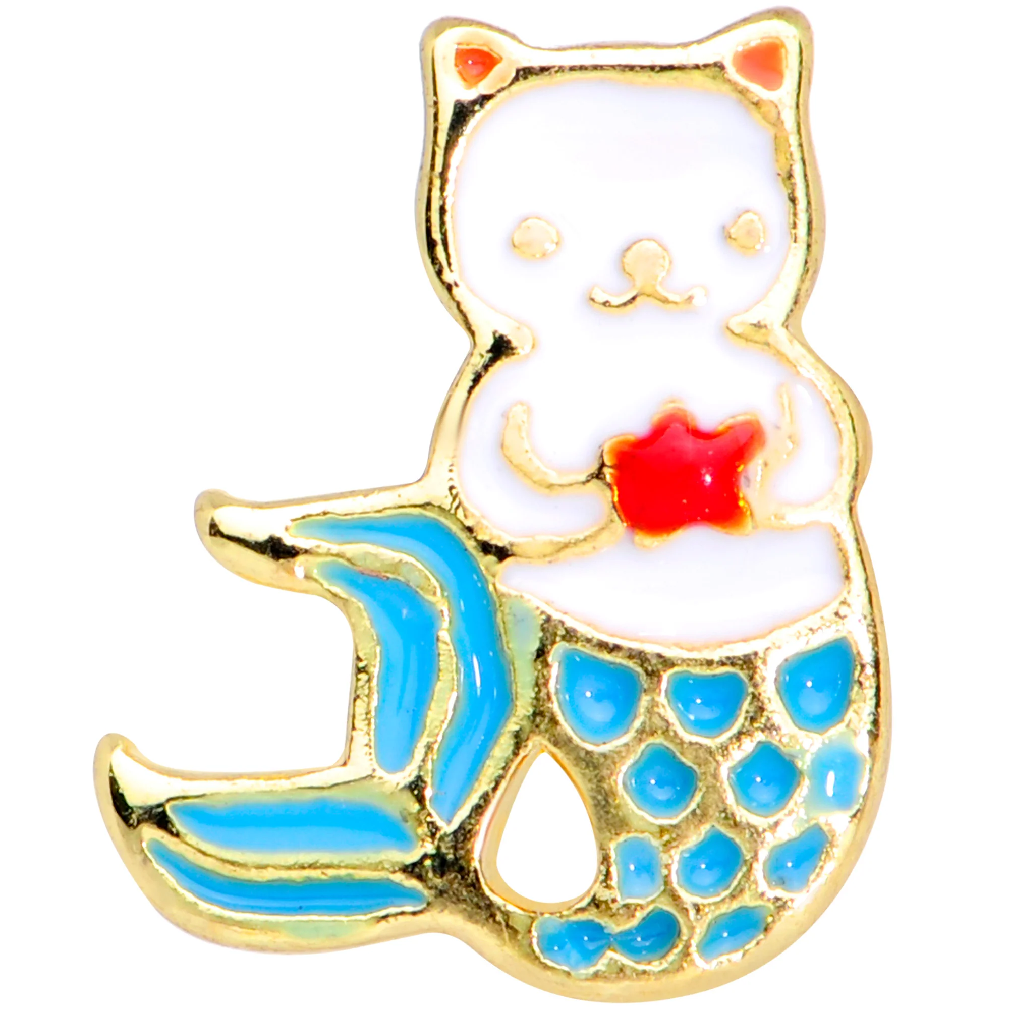 16G 5/16 Gold Tone Blue White Mermaid Cat Labret Monroe Tragus - Image 2