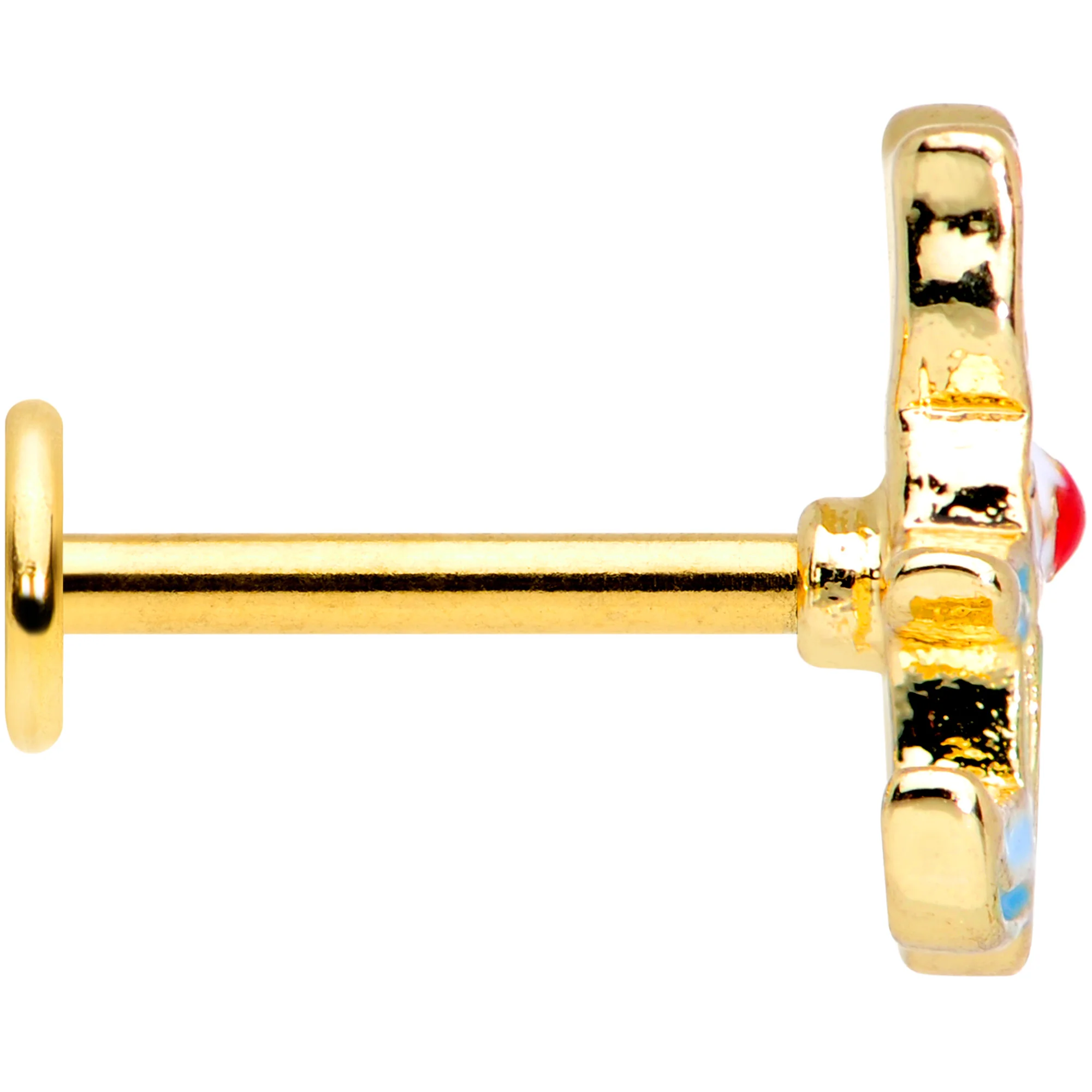 16G 5/16 Gold Tone Blue White Mermaid Cat Labret Monroe Tragus - Image 3