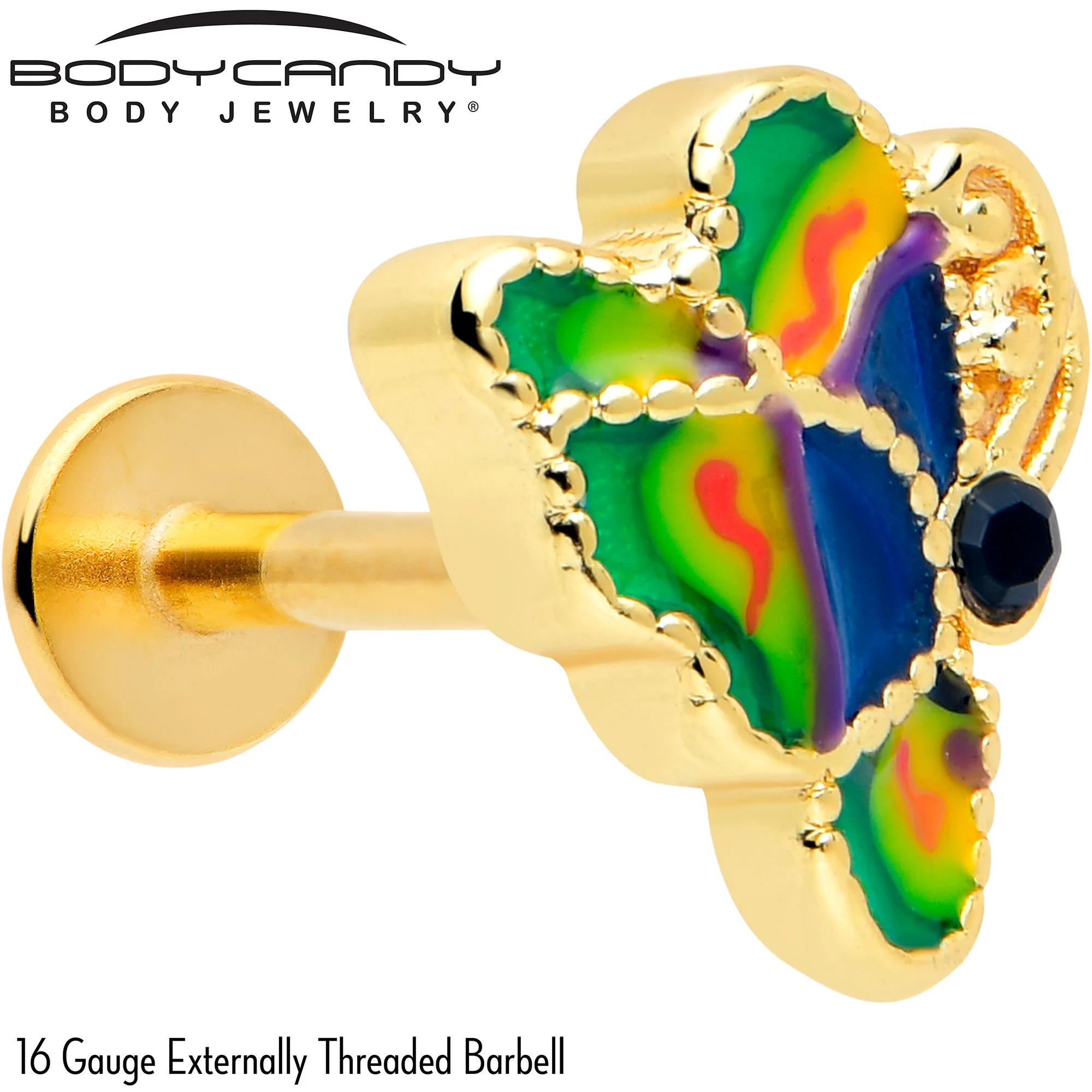 16G 5/16 Gold Tone Butterfly Colors Labret Monroe Tragus - Image 2