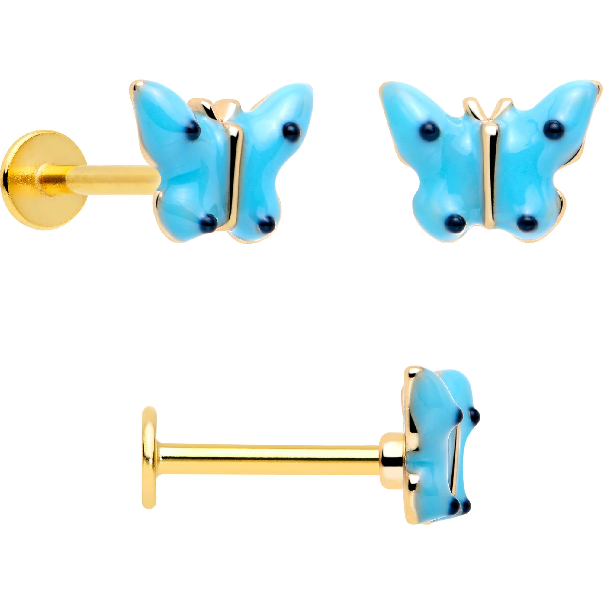 16G 5/16 Gold Tone Cherry Flower Labret Monroe Tragus Set of 3 - Image 2