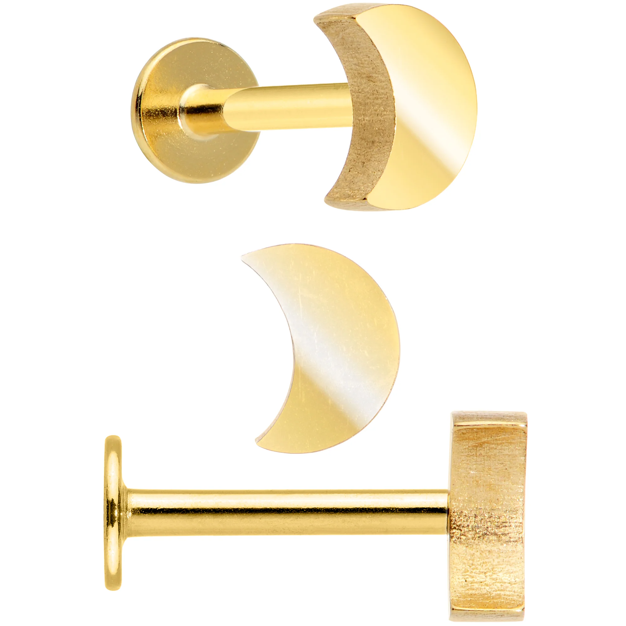 16G 5/16 Gold Tone Clear Gem Owl Moon Labret Tragus Set of 3 - Image 3