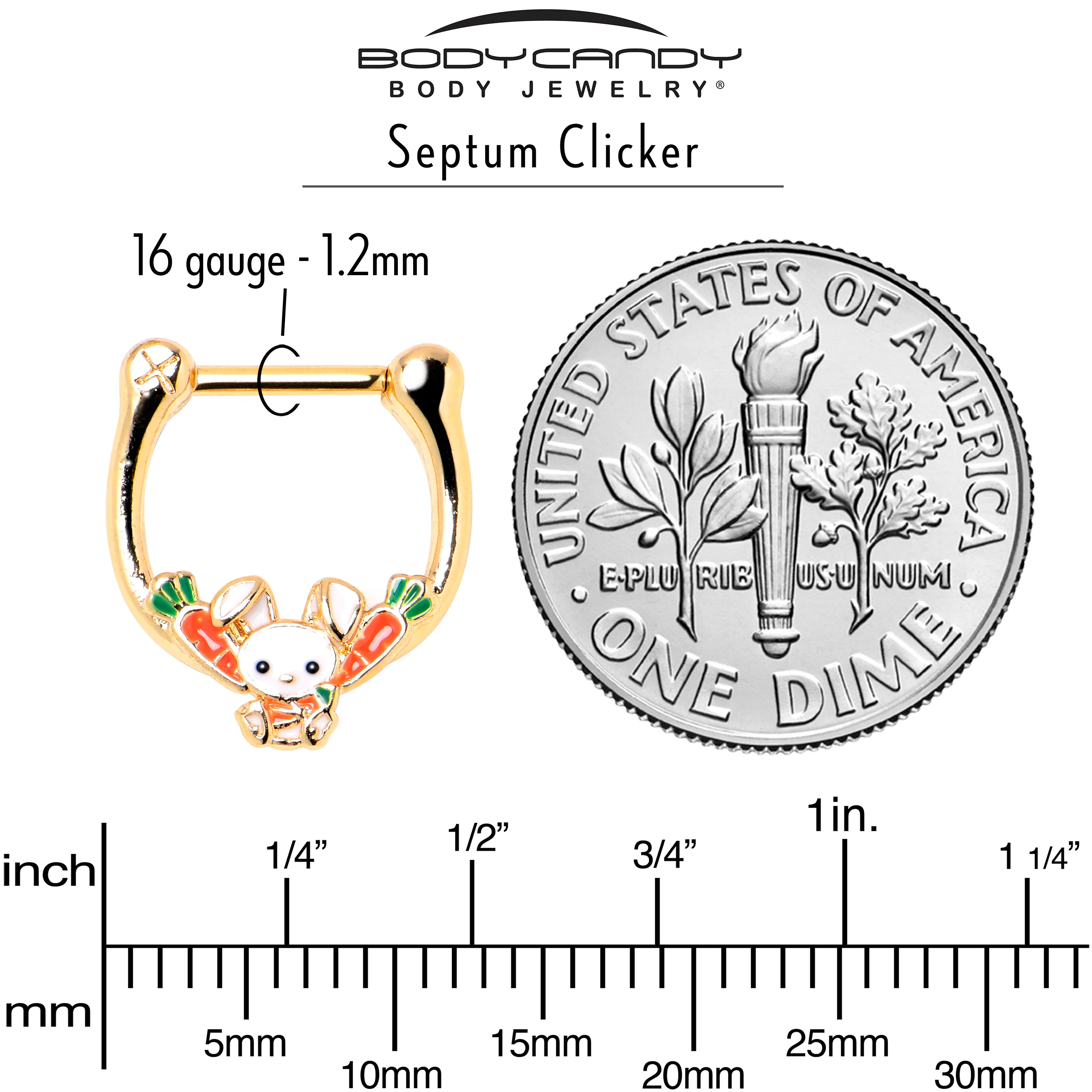 16G 5/16 Gold Tone Cutie Easter Bunny Cartilage Clicker - Image 6