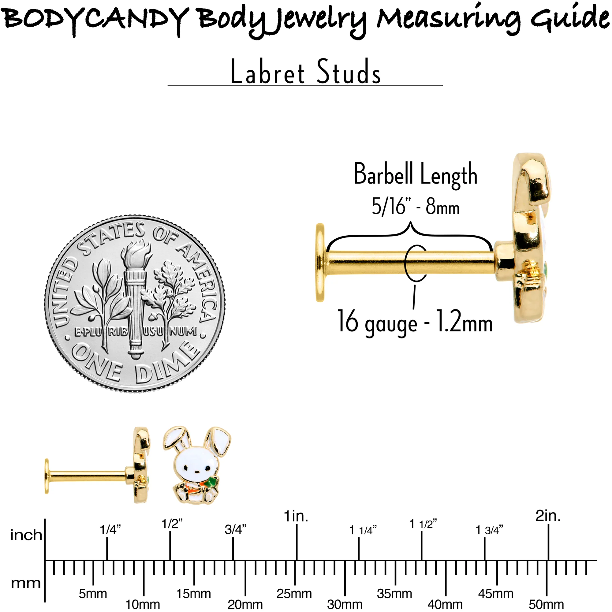 16G 5/16 Gold Tone Cutie Easter Bunny Labret Monroe Tragus - Image 8