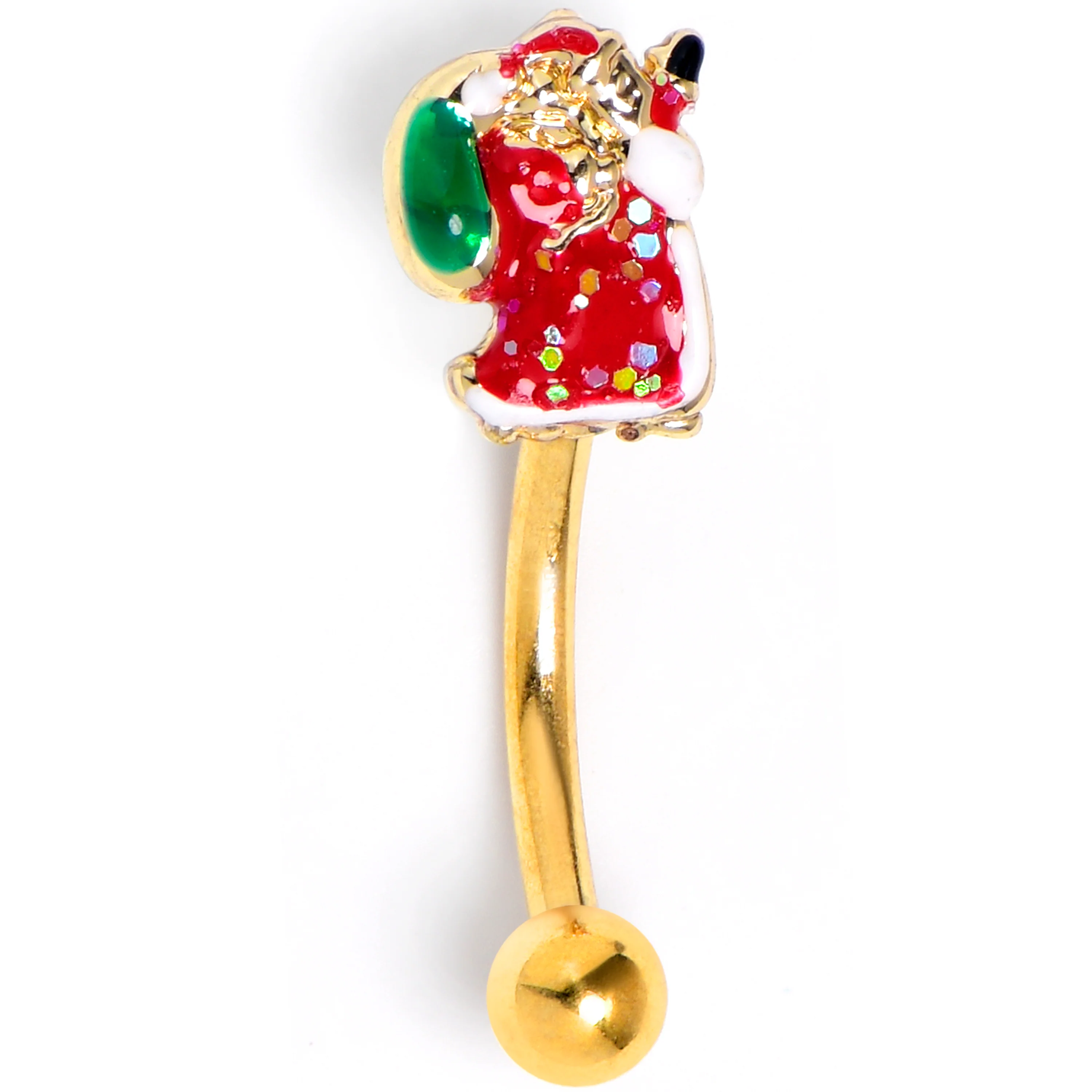16G 5/16 Gold Tone Glitter Santa Red Curved Eyebrow Ring
