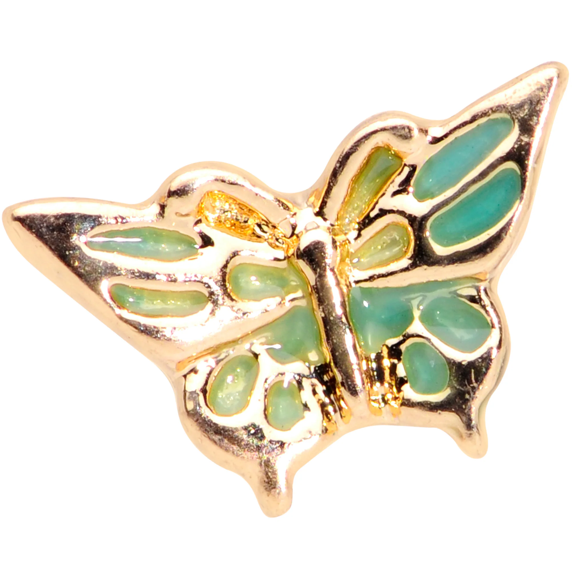 16G 5/16 Gold Tone Green Inlay Butterfly Labret Monroe Tragus - Image 2