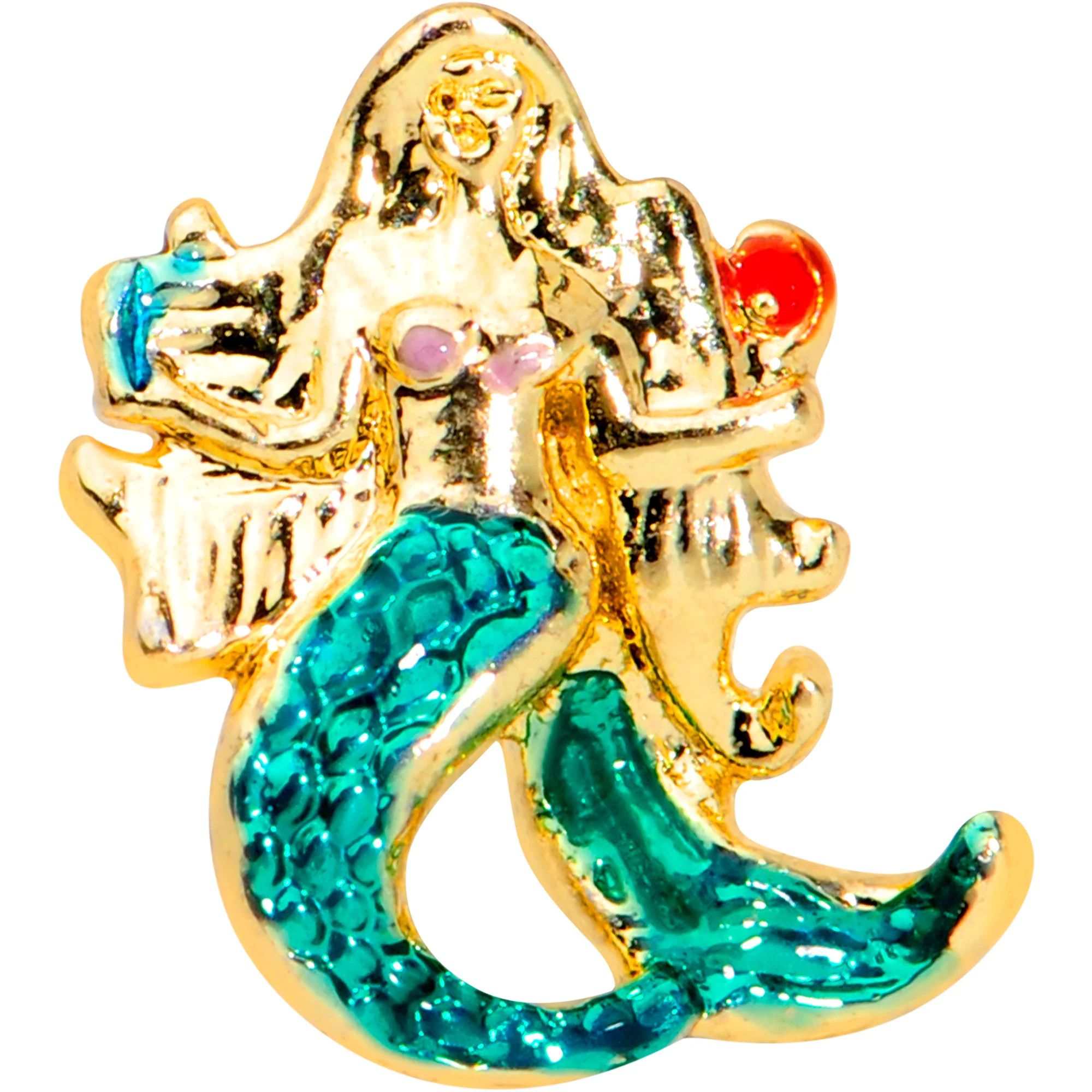 16G 5/16 Gold Tone Green Mermaid Labret Monroe Tragus - Image 2