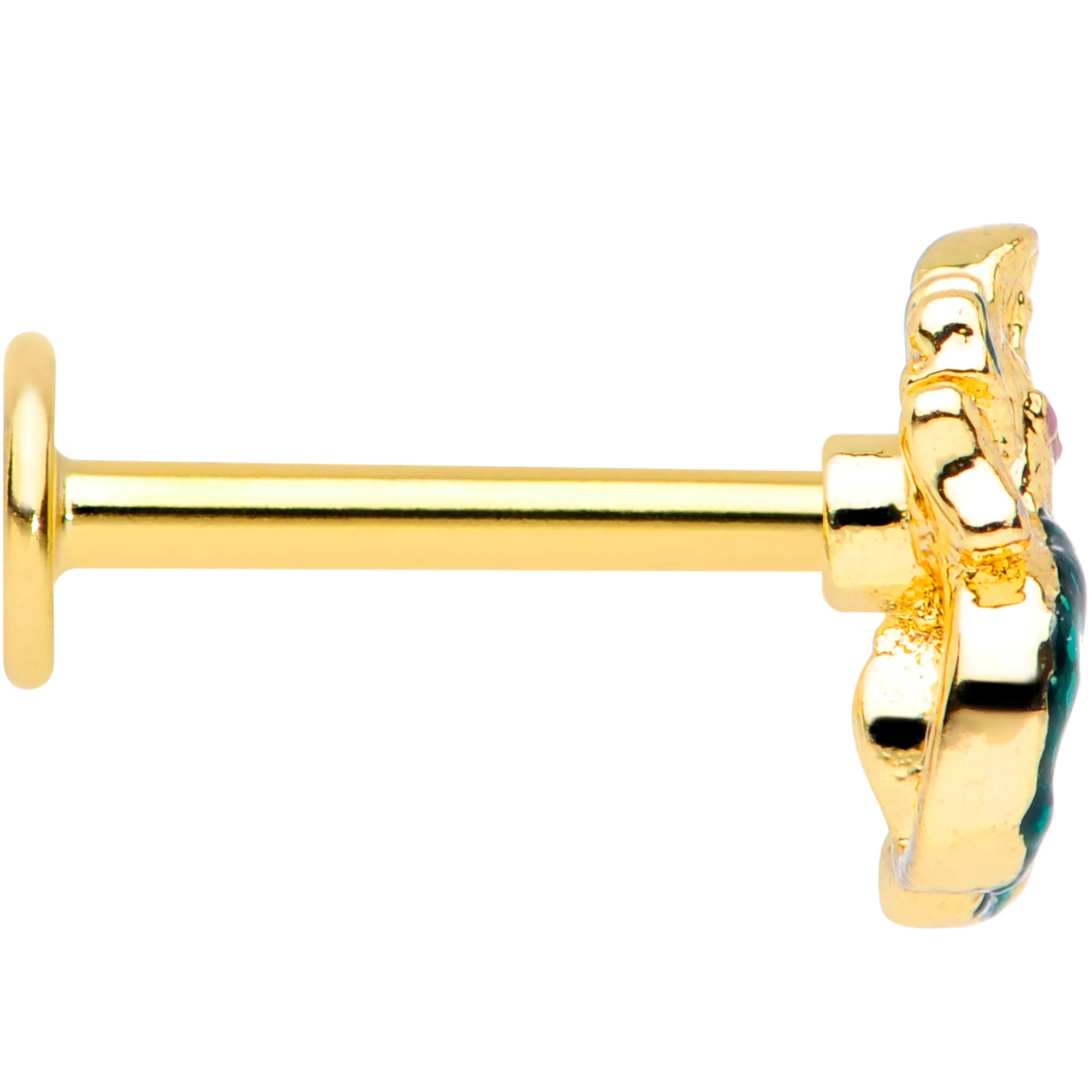 16G 5/16 Gold Tone Green Mermaid Labret Monroe Tragus - Image 3