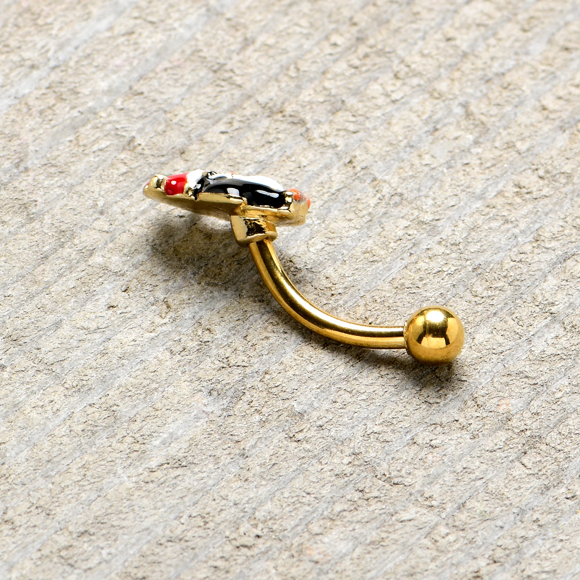 16G 5/16 Gold Tone Holly Hat Penguin Holiday Curved Eyebrow Ring - Image 7