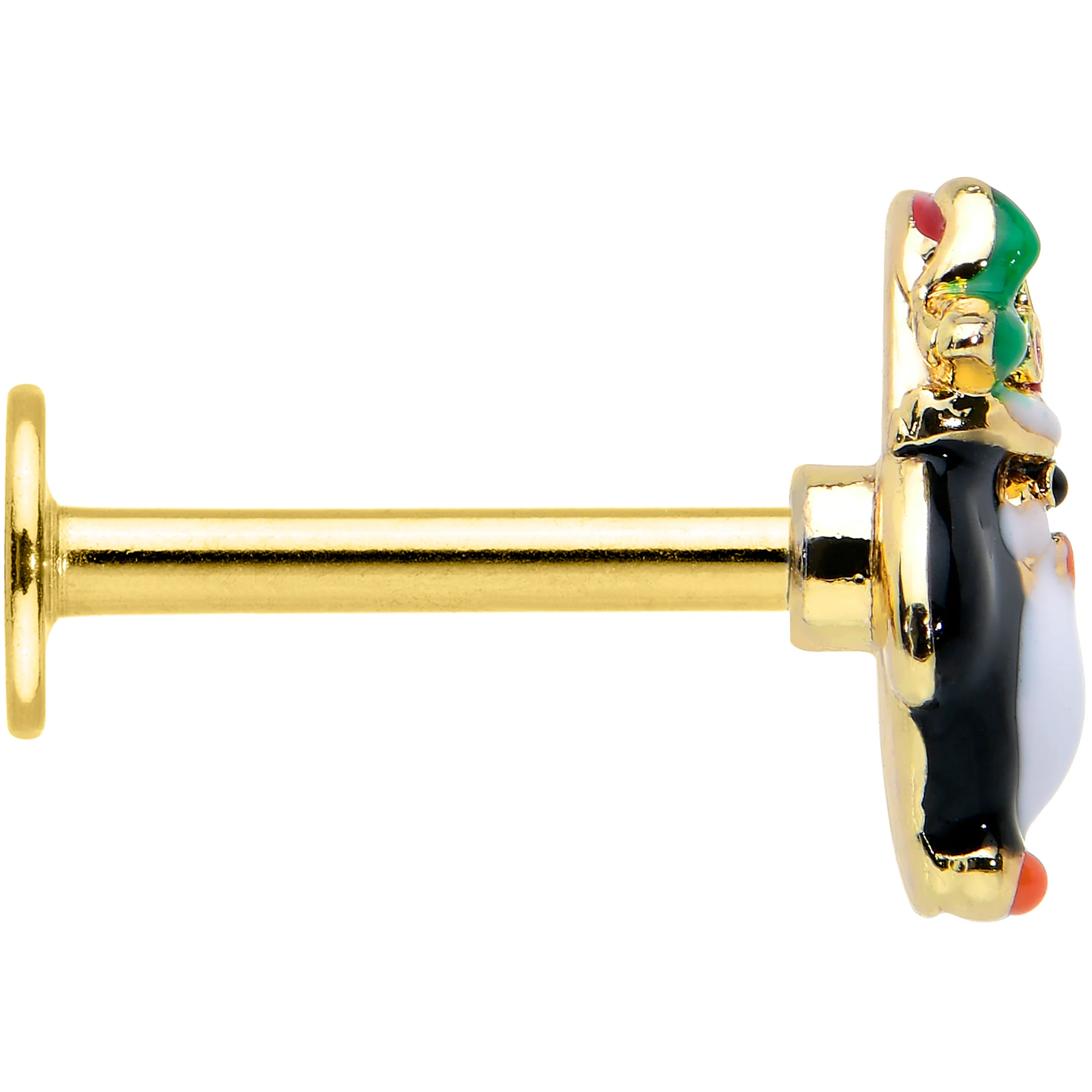 16G 5/16 Gold Tone Holly Hat Penguin Holiday Labret Monroe Tragus - Image 3