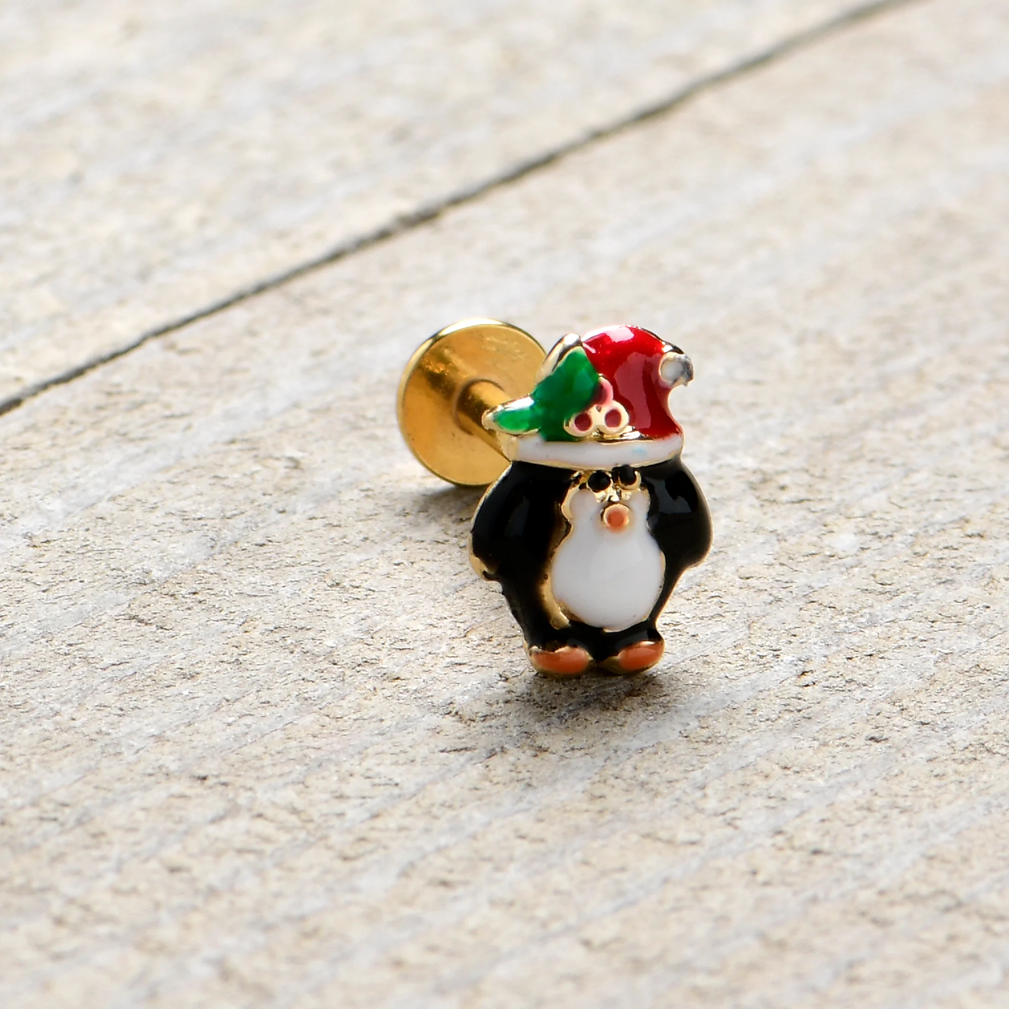 16G 5/16 Gold Tone Holly Hat Penguin Holiday Labret Monroe Tragus - Image 7
