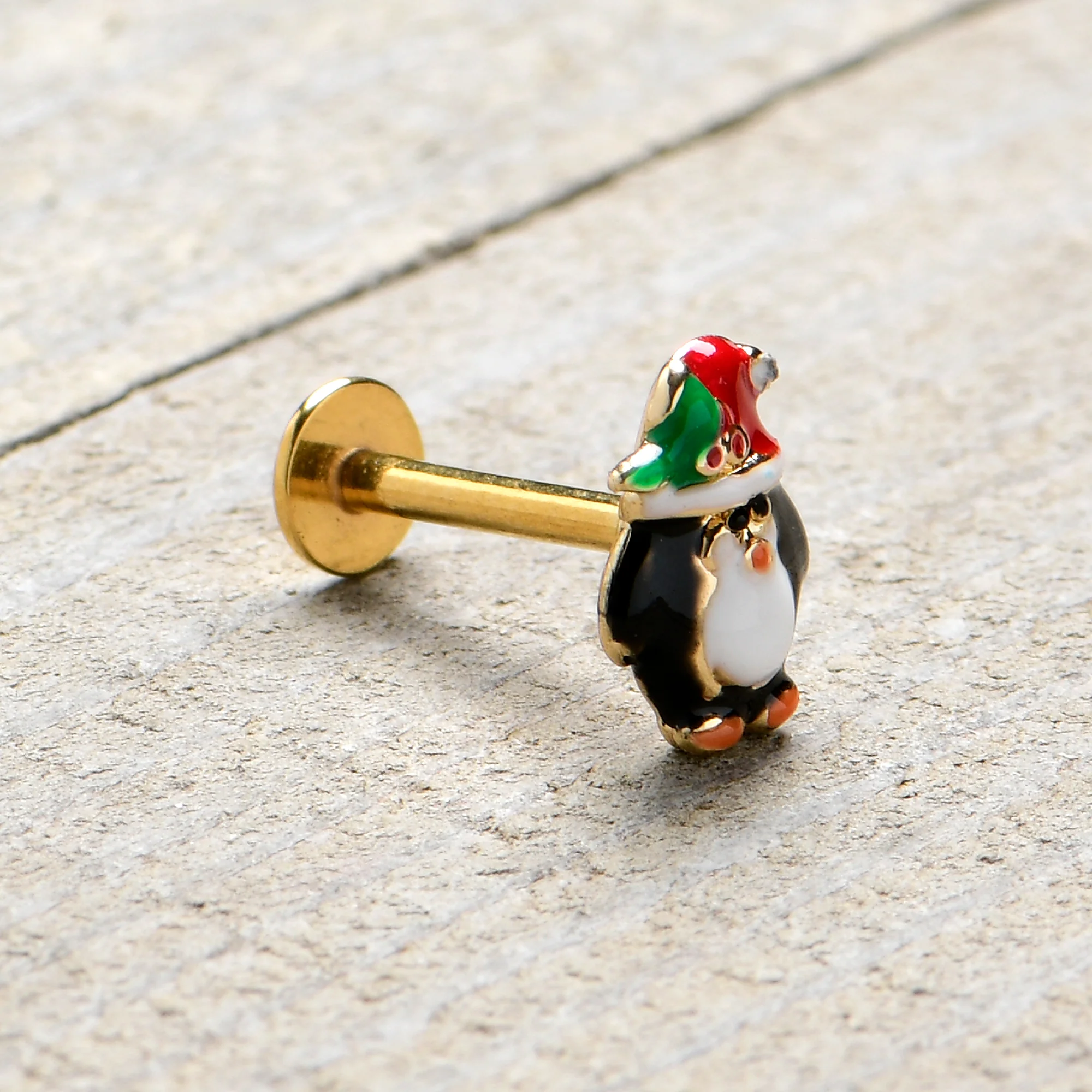 16G 5/16 Gold Tone Holly Hat Penguin Holiday Labret Monroe Tragus - Image 8