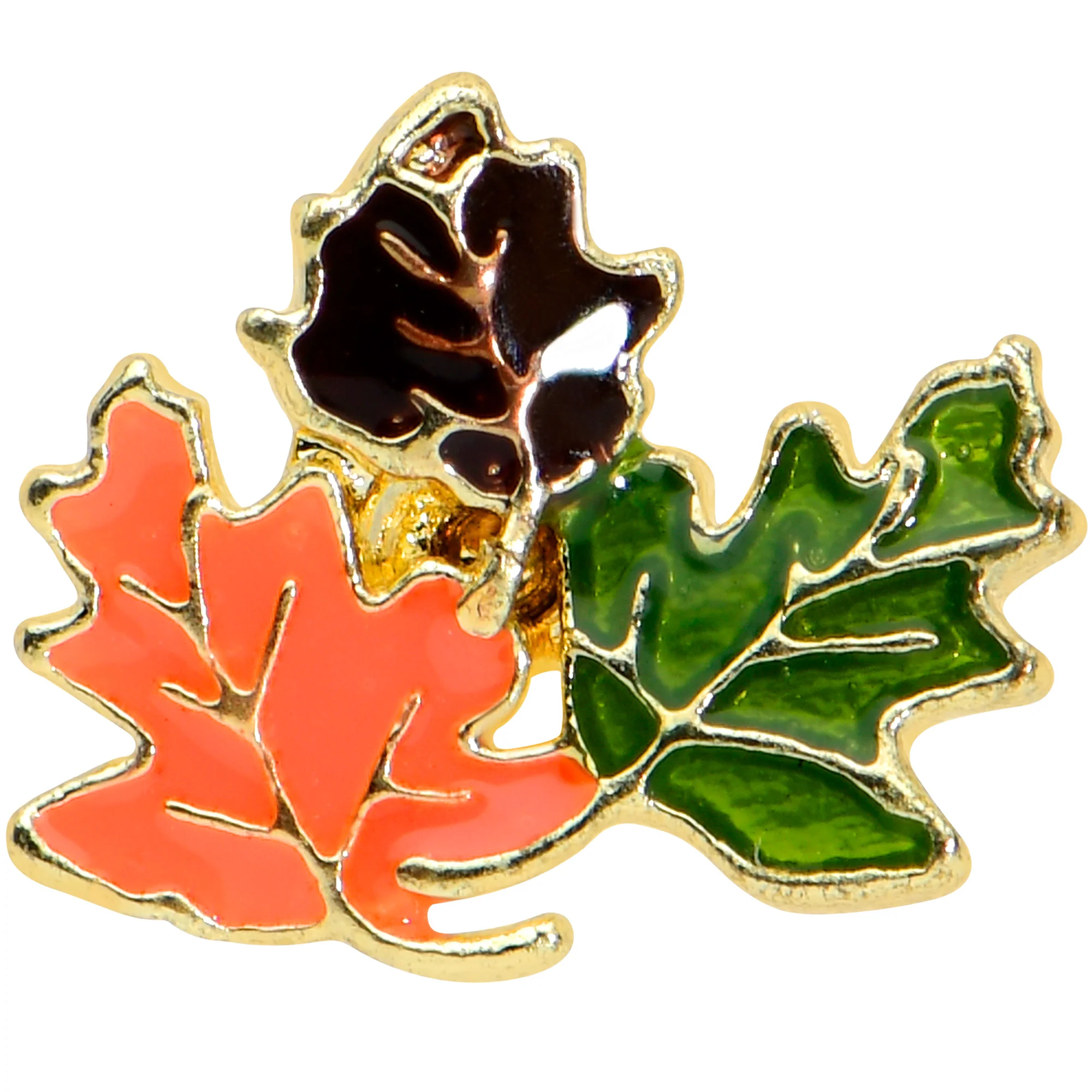 16G 5/16 Gold Tone Lovely Autumn Leaf Trio Labret Monroe Tragus - Image 2