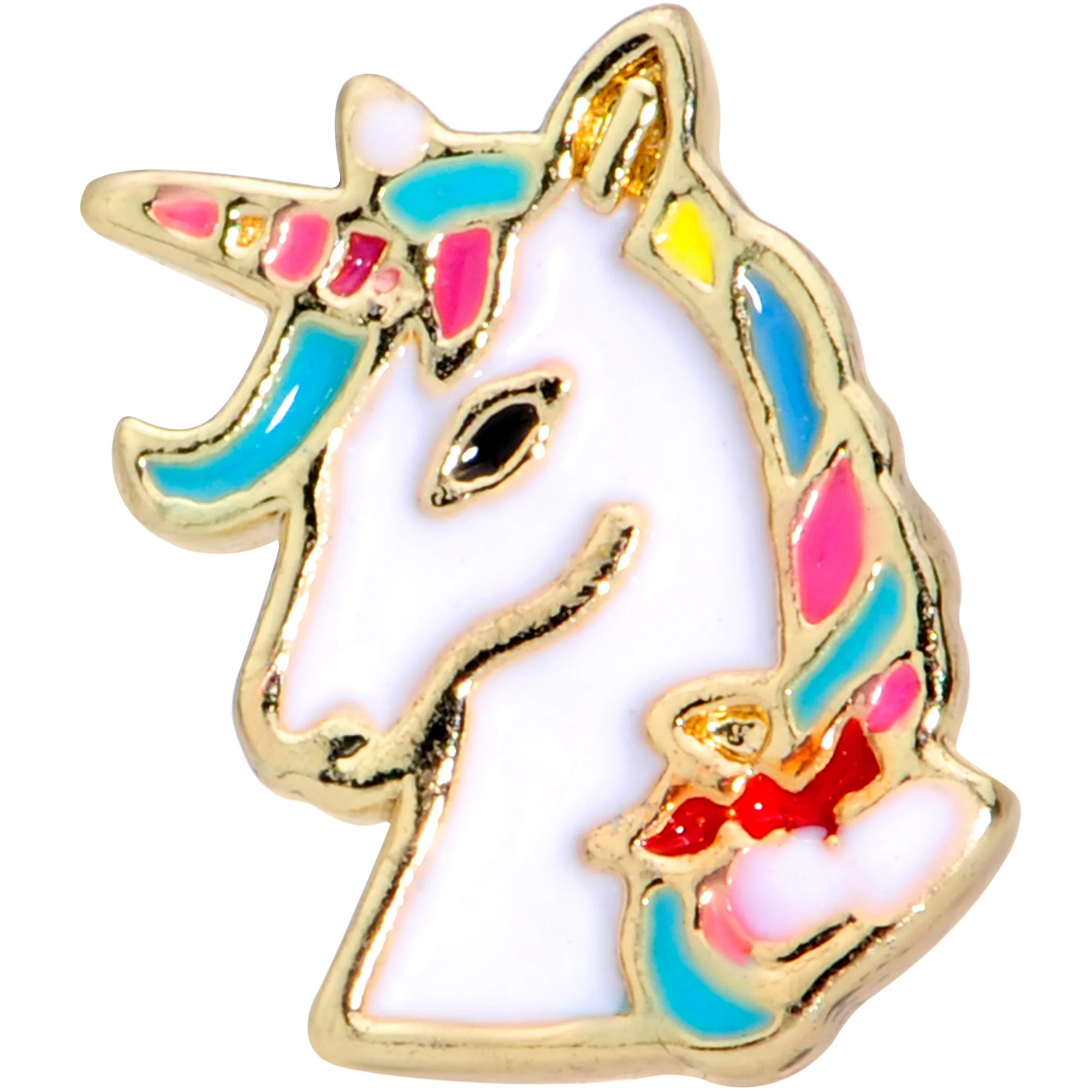 16G 5/16 Gold Tone Rainbow Unicorn Labret Monroe Tragus - Image 2
