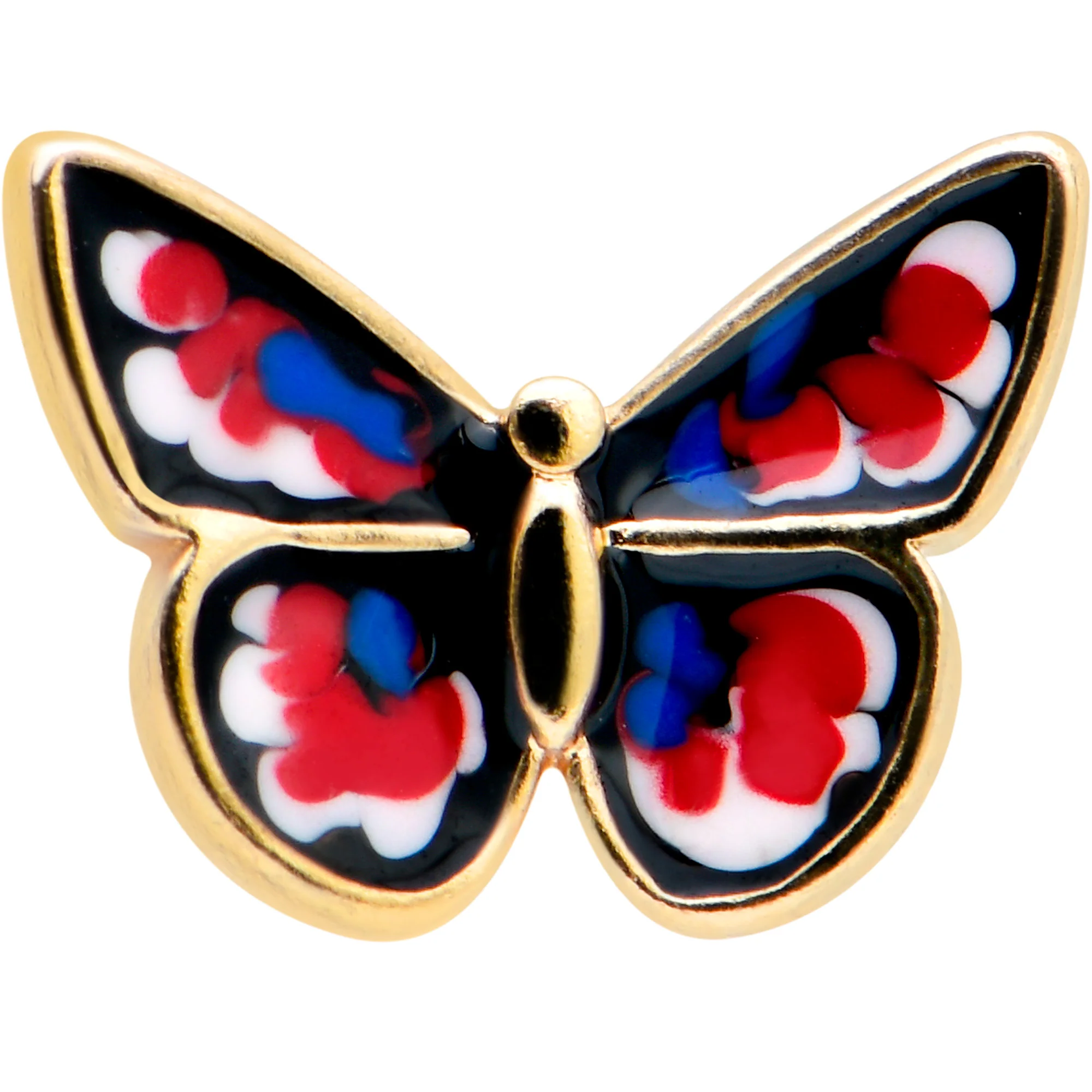 16G 5/16 Gold Tone Red White Blue Butterfly Labret Monroe Tragus - Image 2