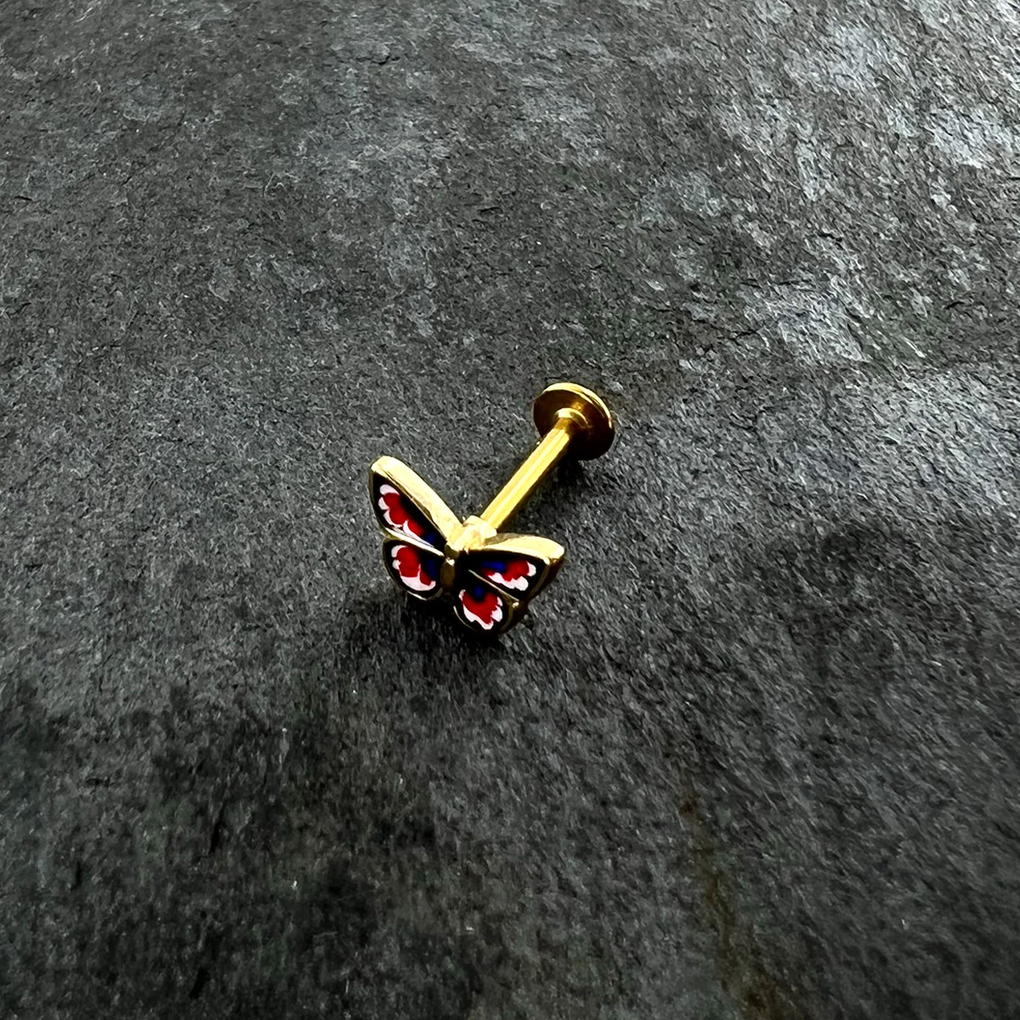 16G 5/16 Gold Tone Red White Blue Butterfly Labret Monroe Tragus - Image 6