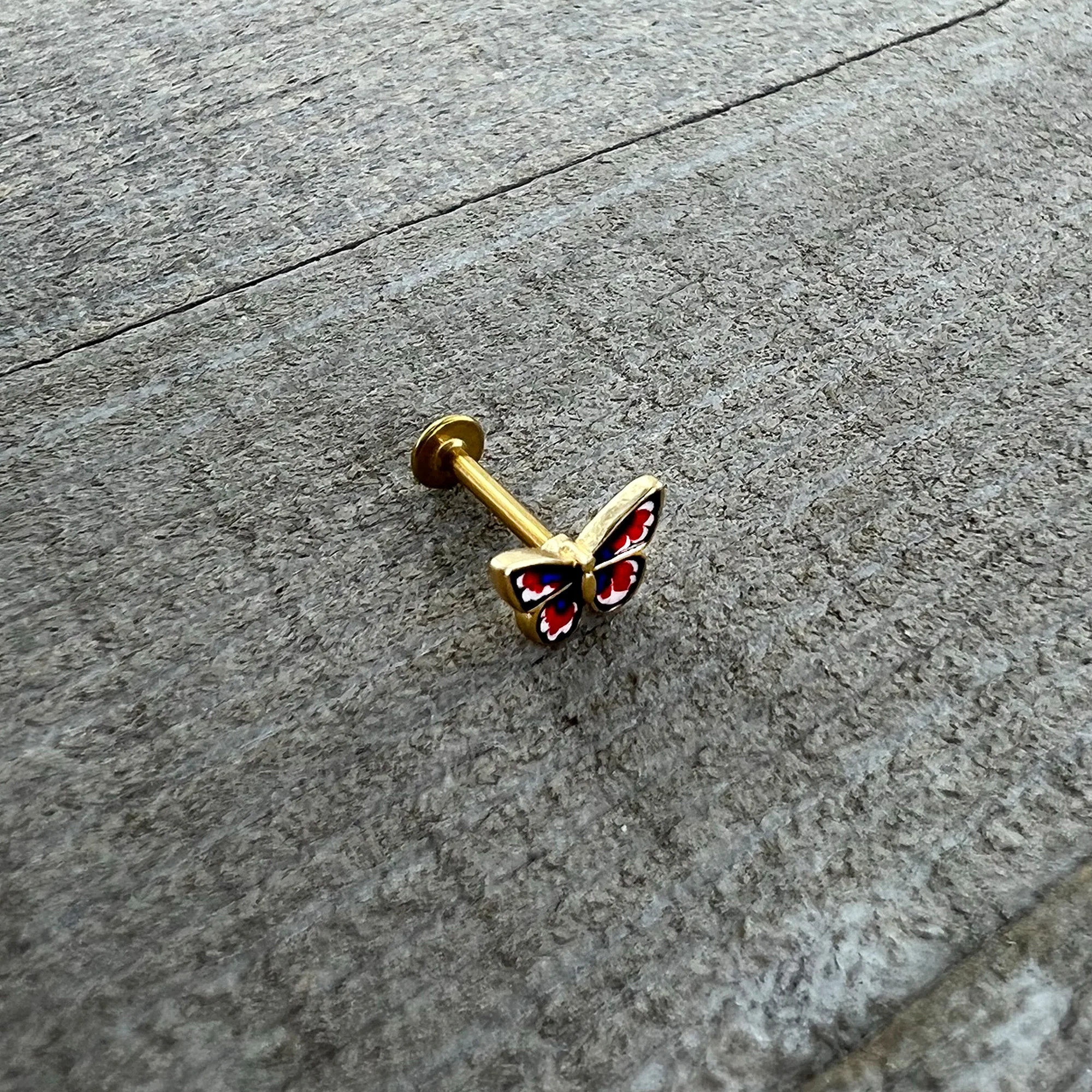 16G 5/16 Gold Tone Red White Blue Butterfly Labret Monroe Tragus - Image 7