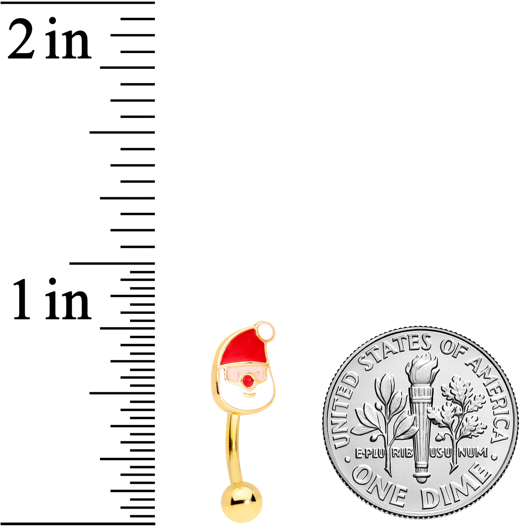 16G 5/16 Gold Tone Simple Santa Christmas Curved Eyebrow Ring - Image 2