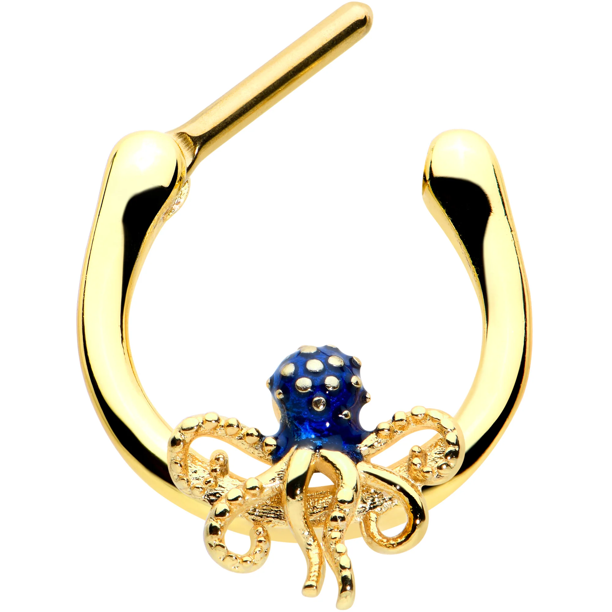 16G 5/16 Gold Tone Textured Blue Octopus Cartilage Clicker - Image 2