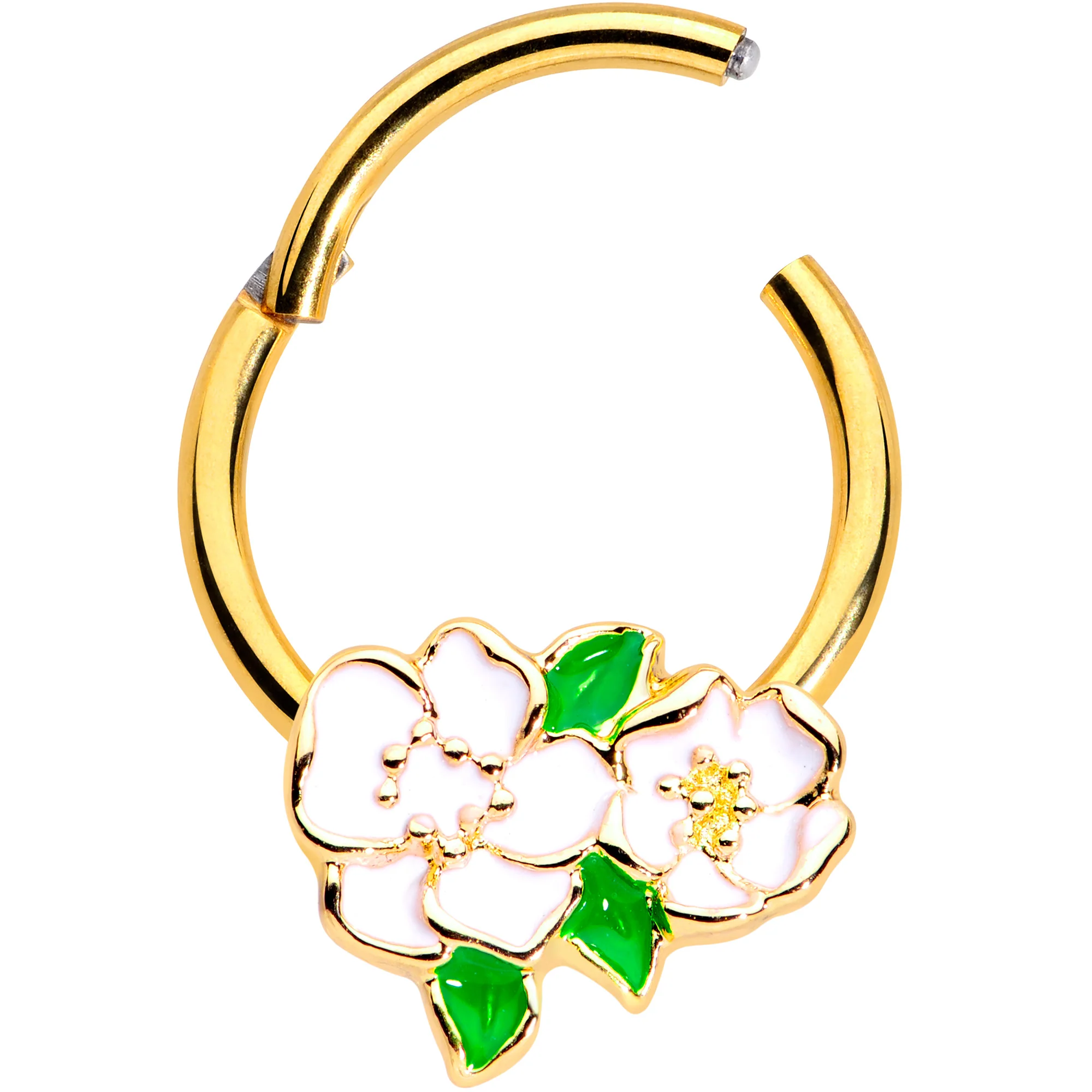 16G 5/16 Gold Tone White Spring Flowers Hinged Segment Ring - Image 2