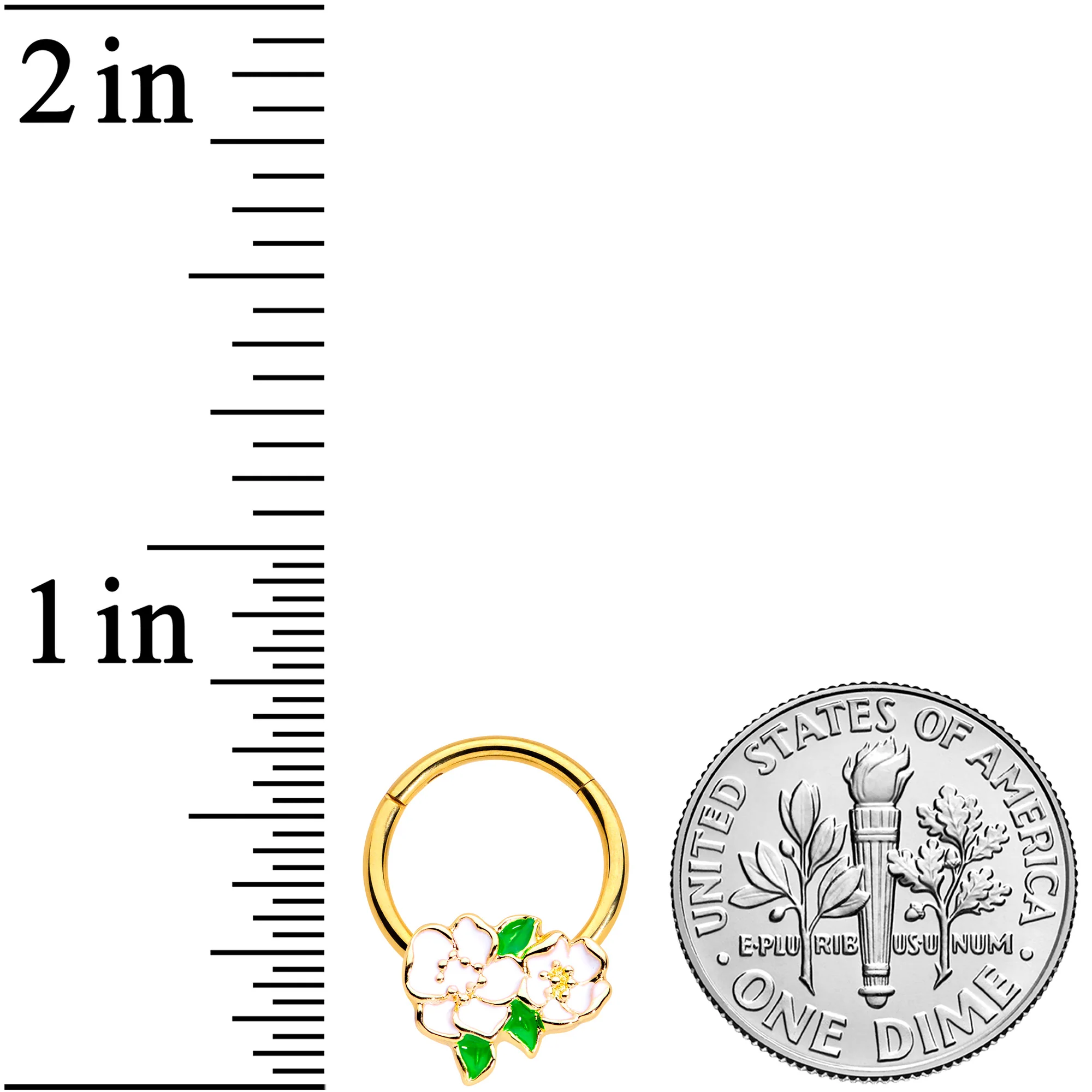 16G 5/16 Gold Tone White Spring Flowers Hinged Segment Ring - Image 3
