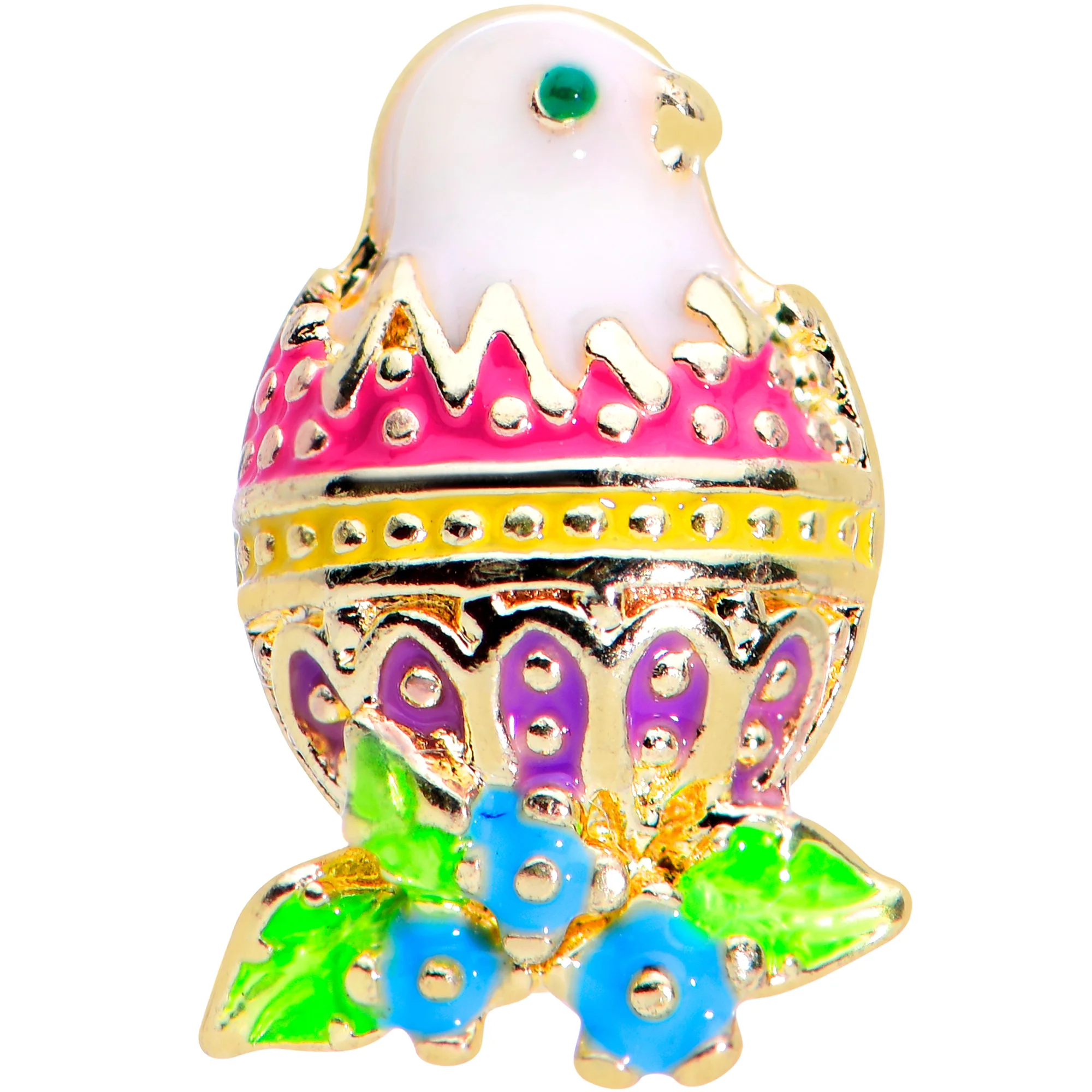 16G 5/16 Gold Tone Yellow Pink Hatched Easter Chick Labret Tragus - Image 2