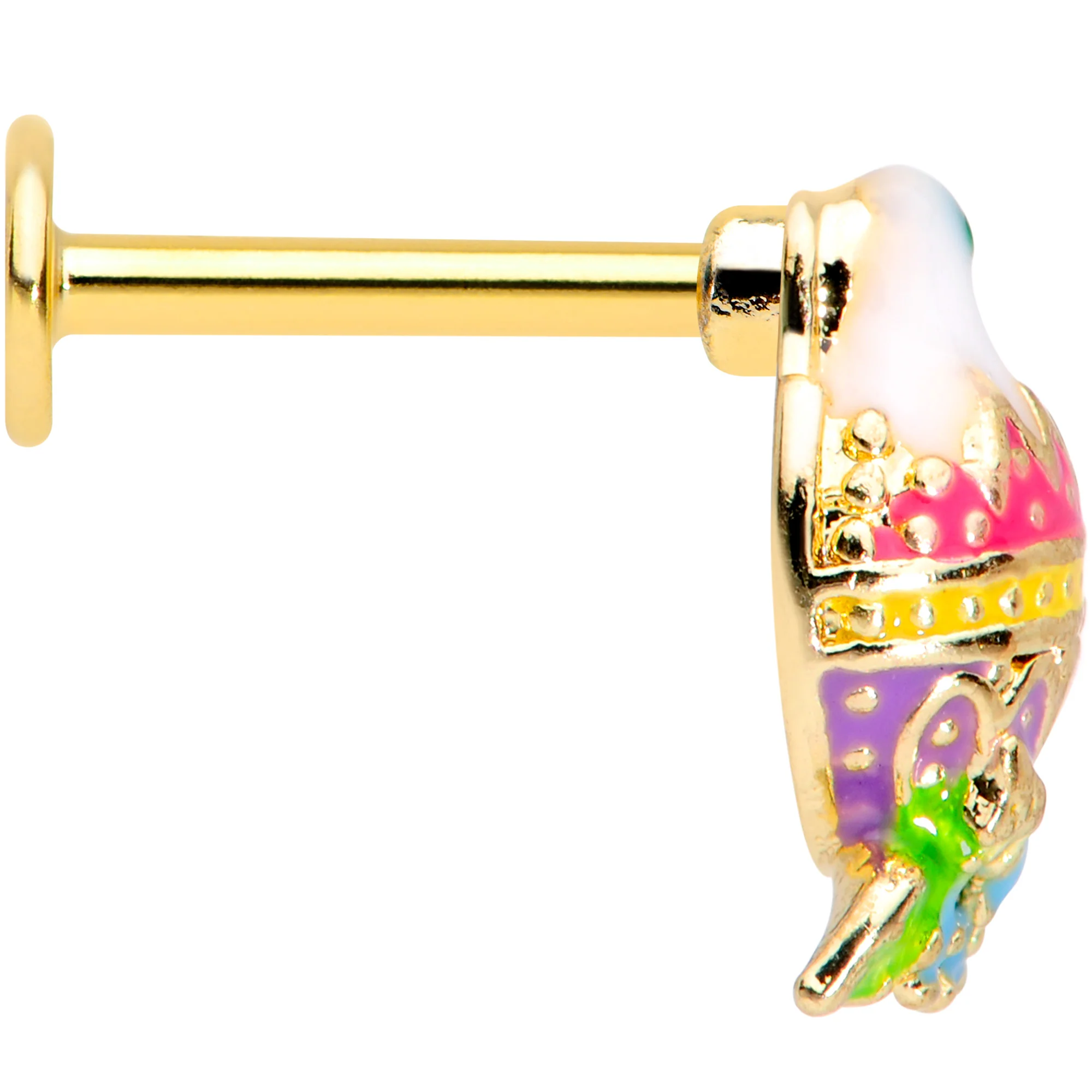 16G 5/16 Gold Tone Yellow Pink Hatched Easter Chick Labret Tragus - Image 3