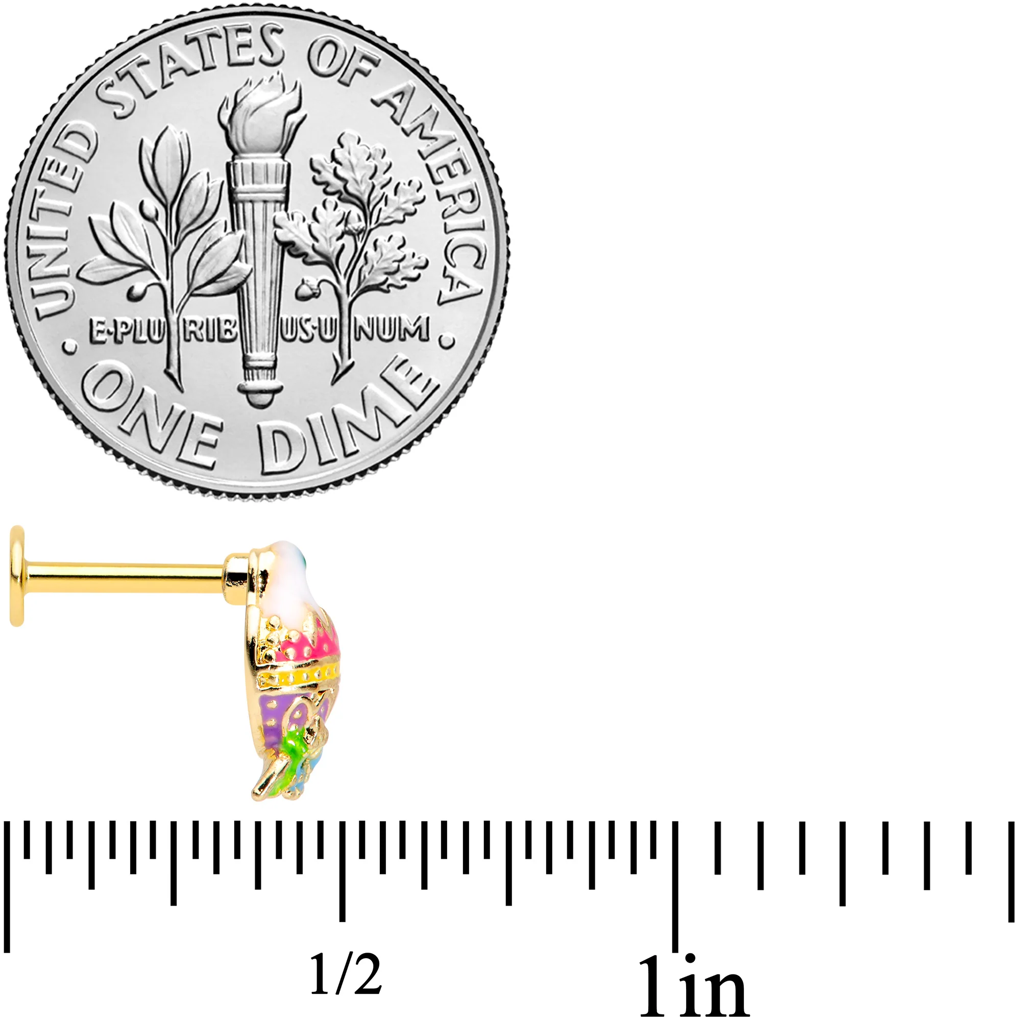 16G 5/16 Gold Tone Yellow Pink Hatched Easter Chick Labret Tragus - Image 4