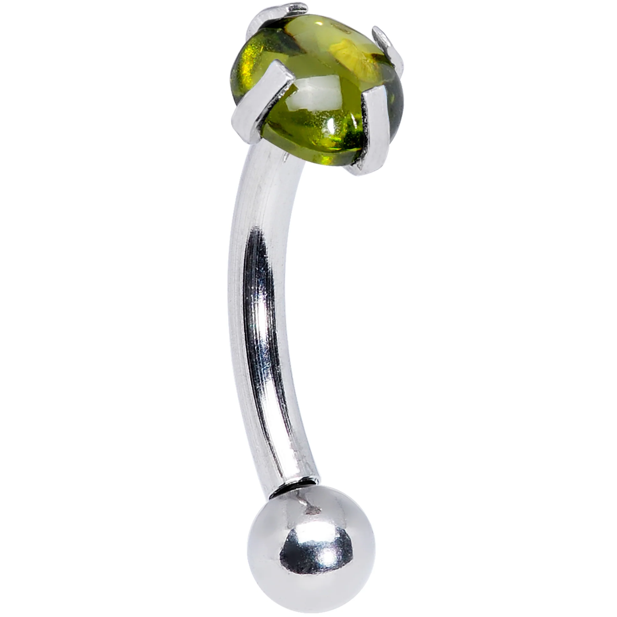16G 5/16 Green CZ Gem Internally Threaded Curved Eyebrow Ring