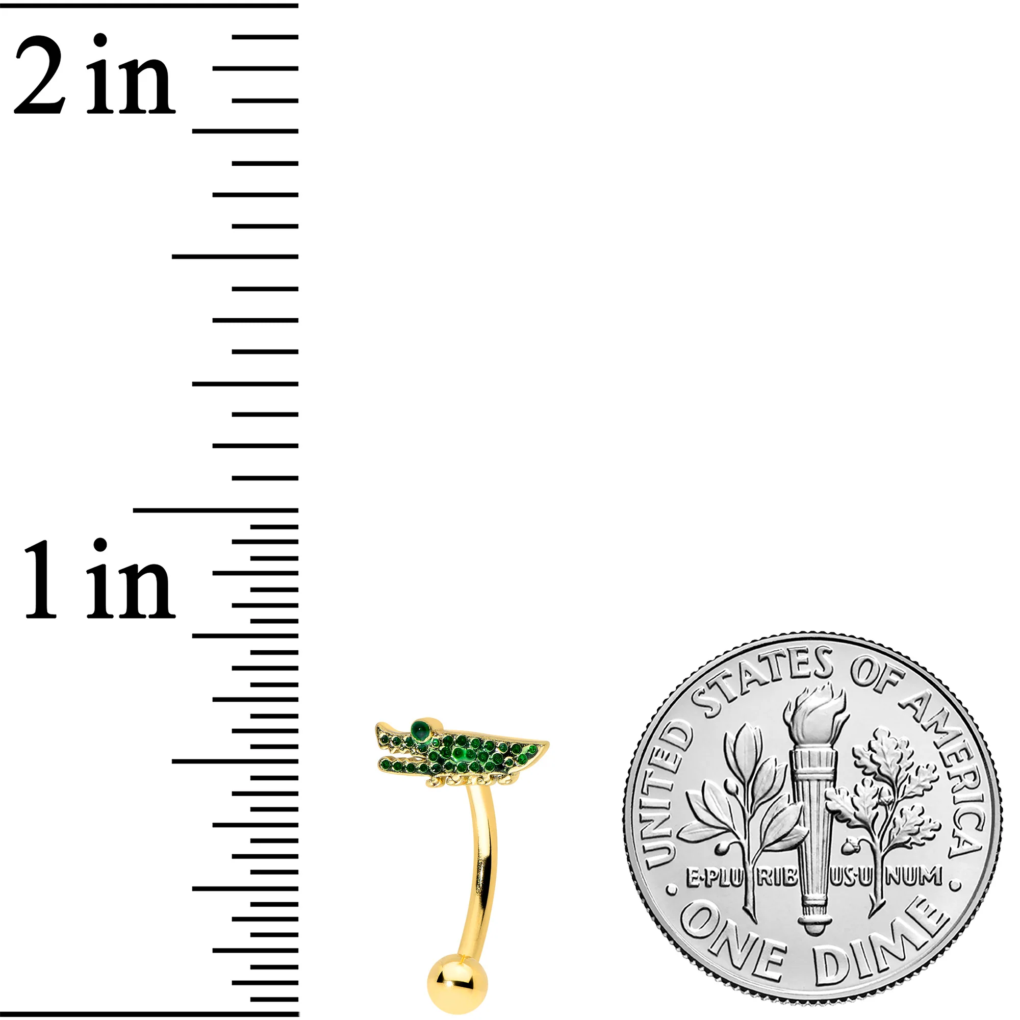 16G 5/16 Green Gem Gold Tone Hungry Alligator Curved Eyebrow Ring - Image 2