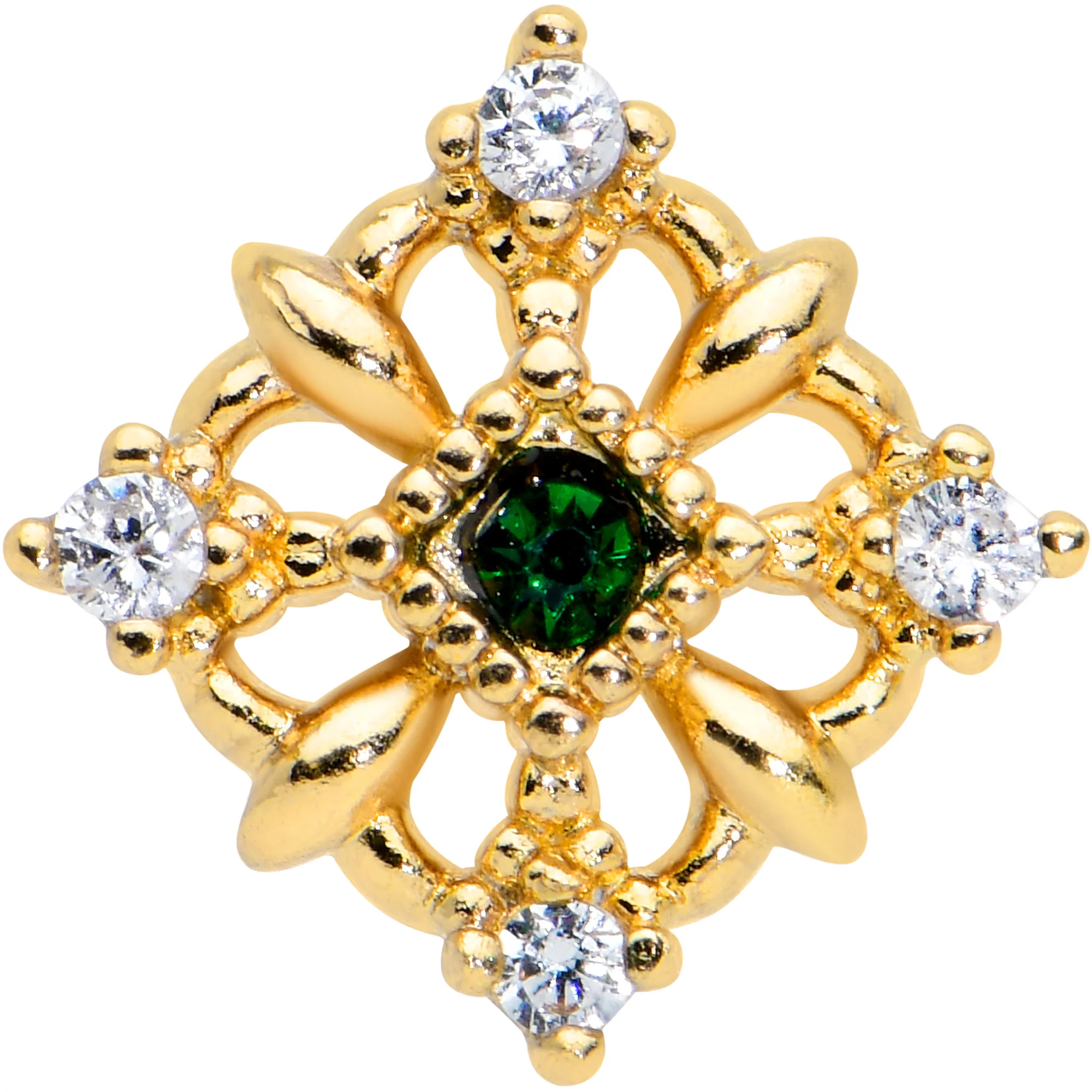 16G 5/16 Green Gem Gold Tone Noble Square Labret Monroe Tragus - Image 2