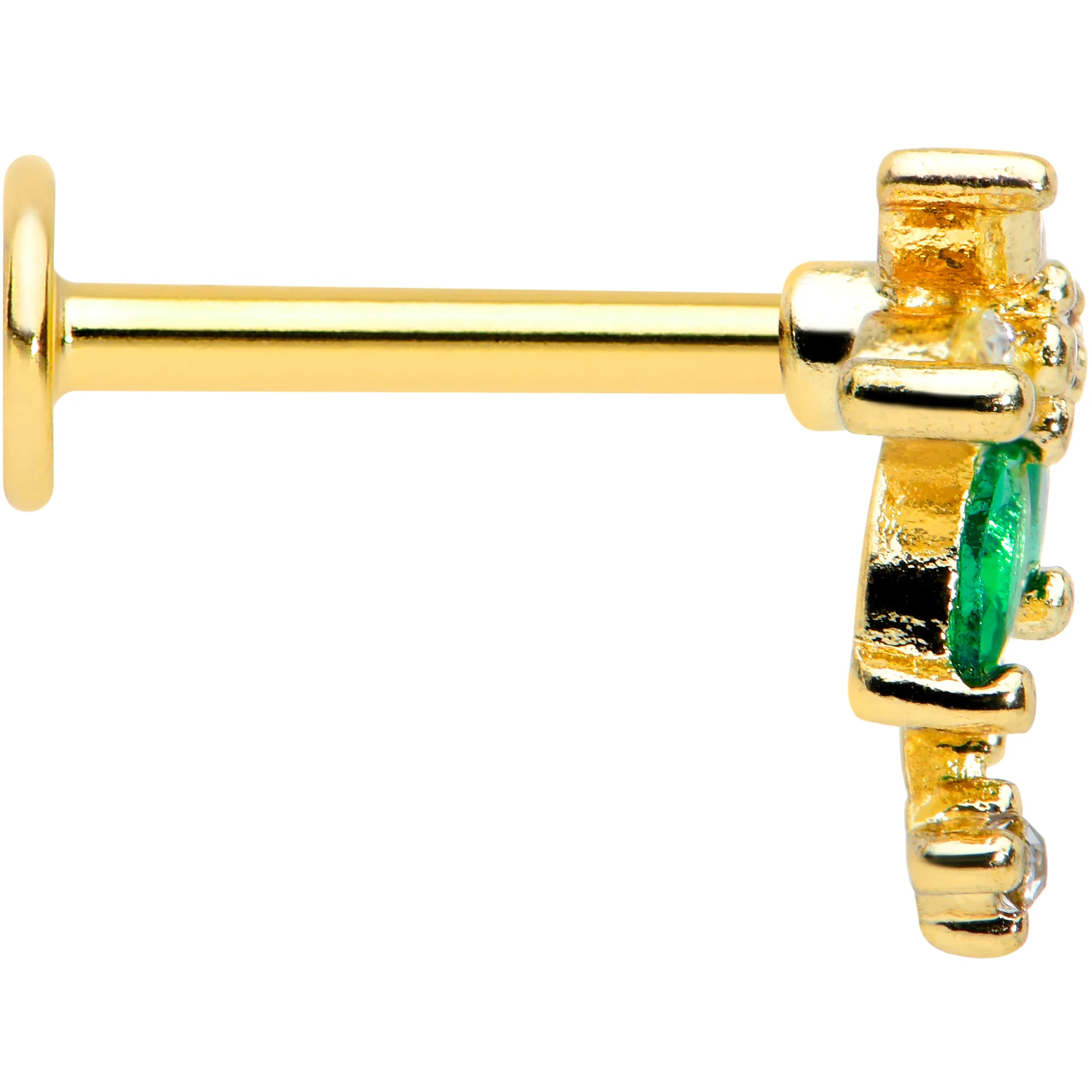 16G 5/16 Green Gem Gold Tone Palm Tree Labret Monroe Tragus - Image 3