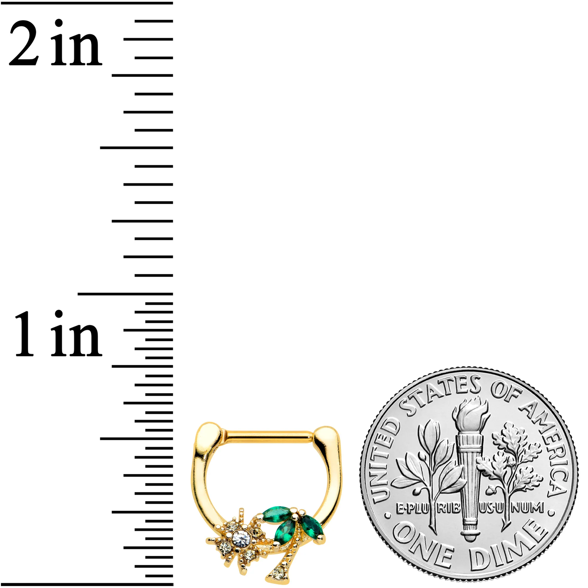 16G 5/16 Green Gem Gold Tone Sun Palm Tree Cartilage Clicker Ring - Image 3