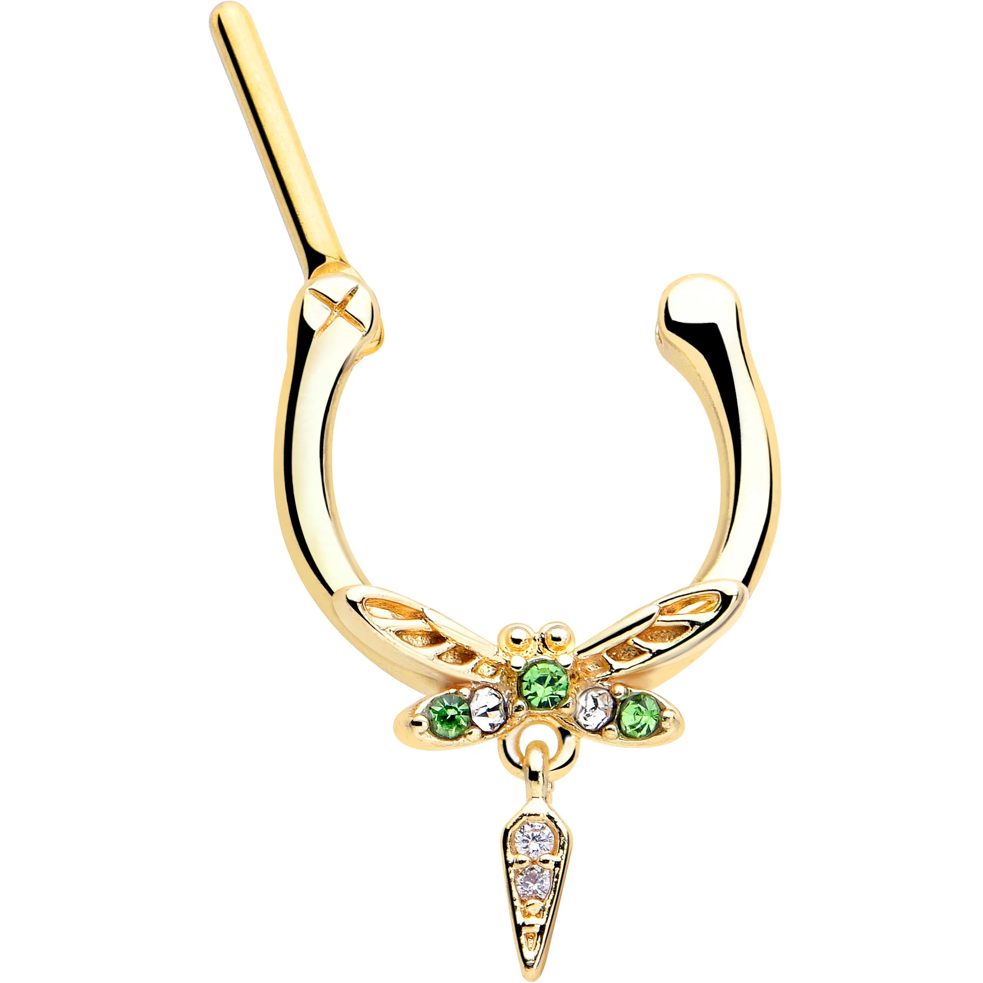 16G 5/16 Green Gem Gold Tone Swank Dragonfly Dangle Cartilage Clicker - Image 2