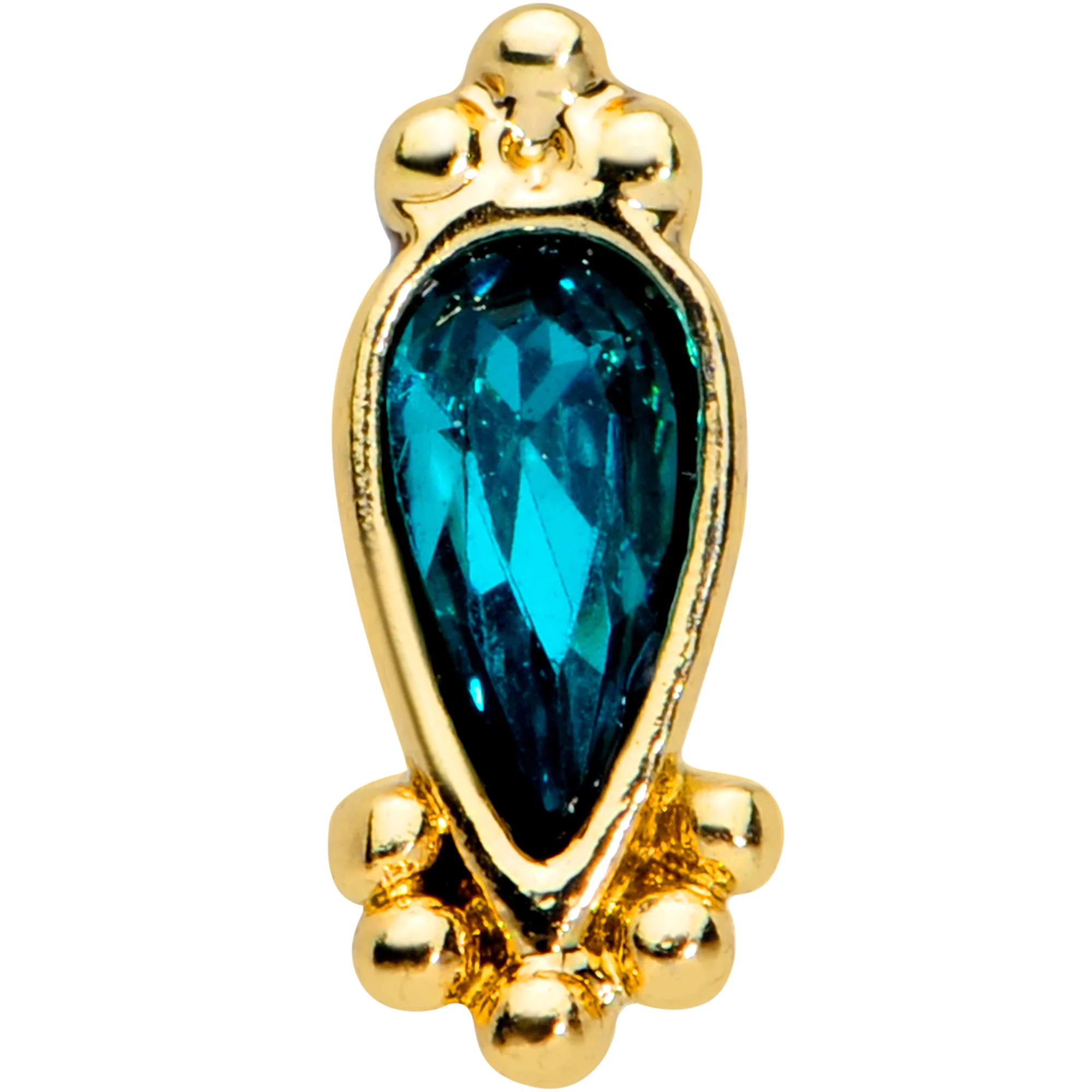 16G 5/16 Green Gem Gold Tone Teardrop Labret Monroe Tragus - Image 2