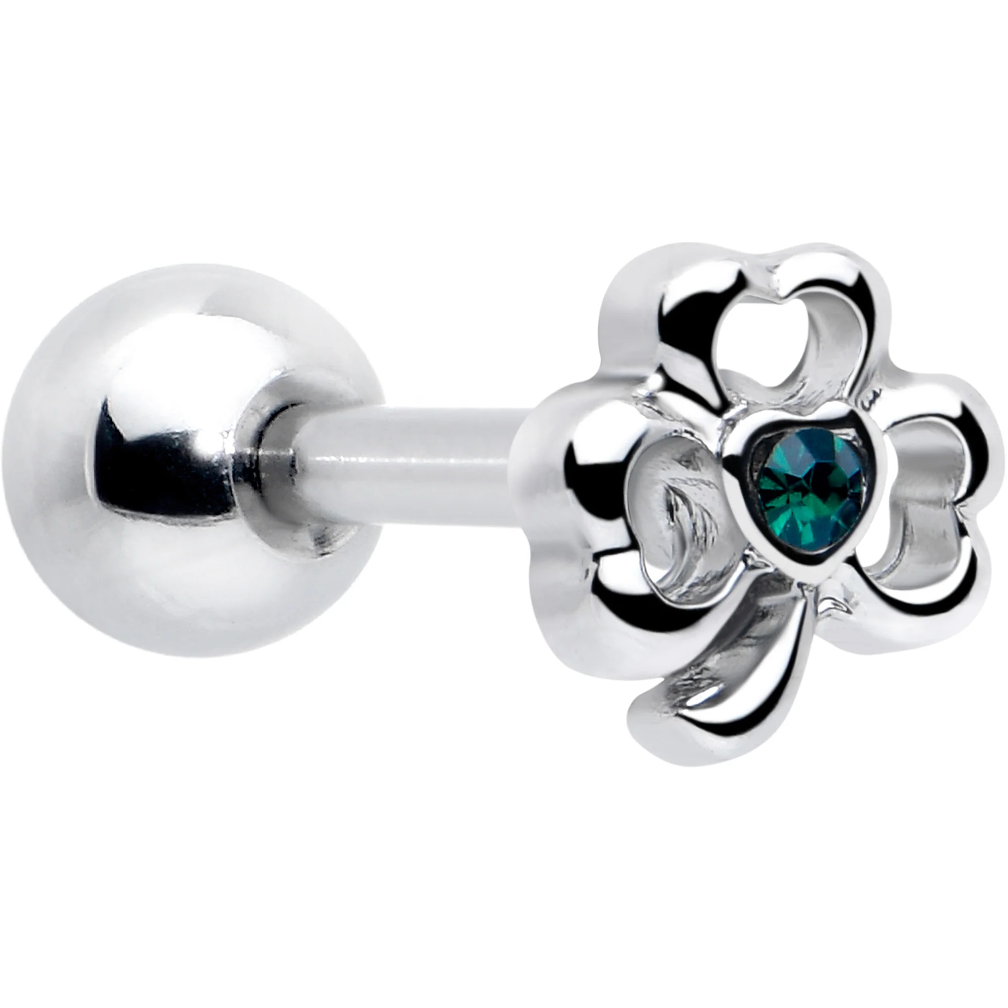 16G 5/16 Green Gem Heart Shamrock St Patricks Cartilage Earring