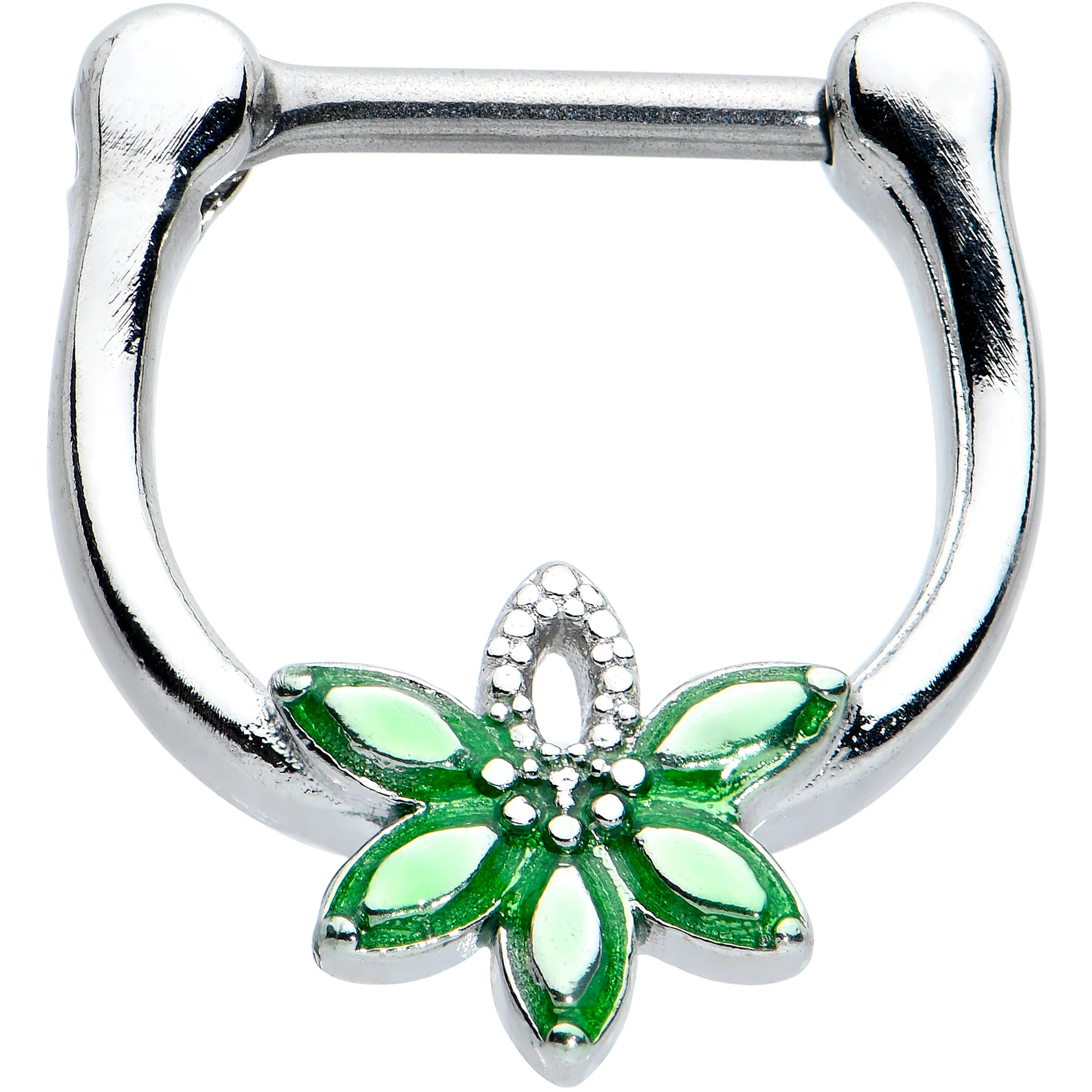 16G 5/16 Green Gem Textured Pot Leaf Cartilage Clicker