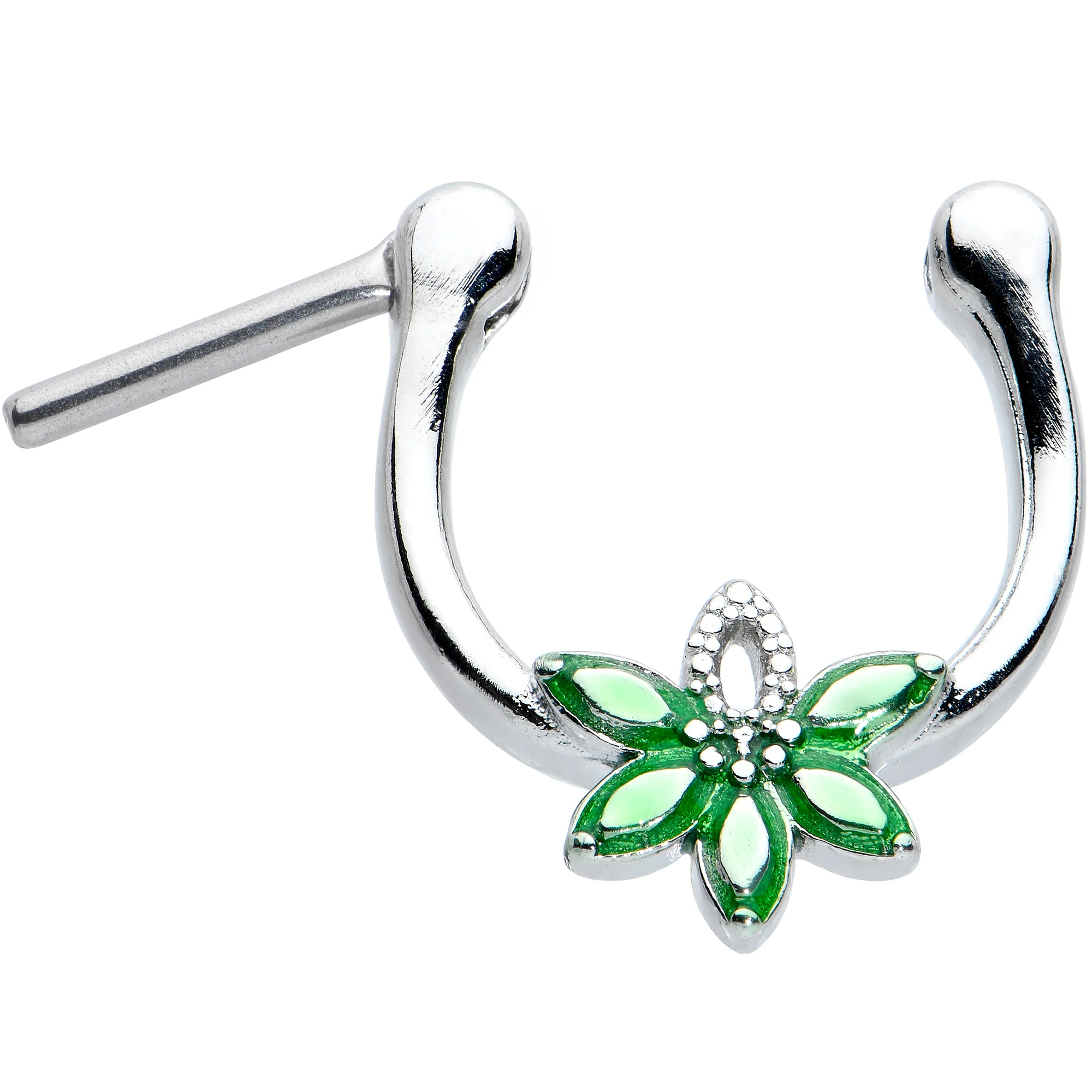 16G 5/16 Green Gem Textured Pot Leaf Cartilage Clicker - Image 2