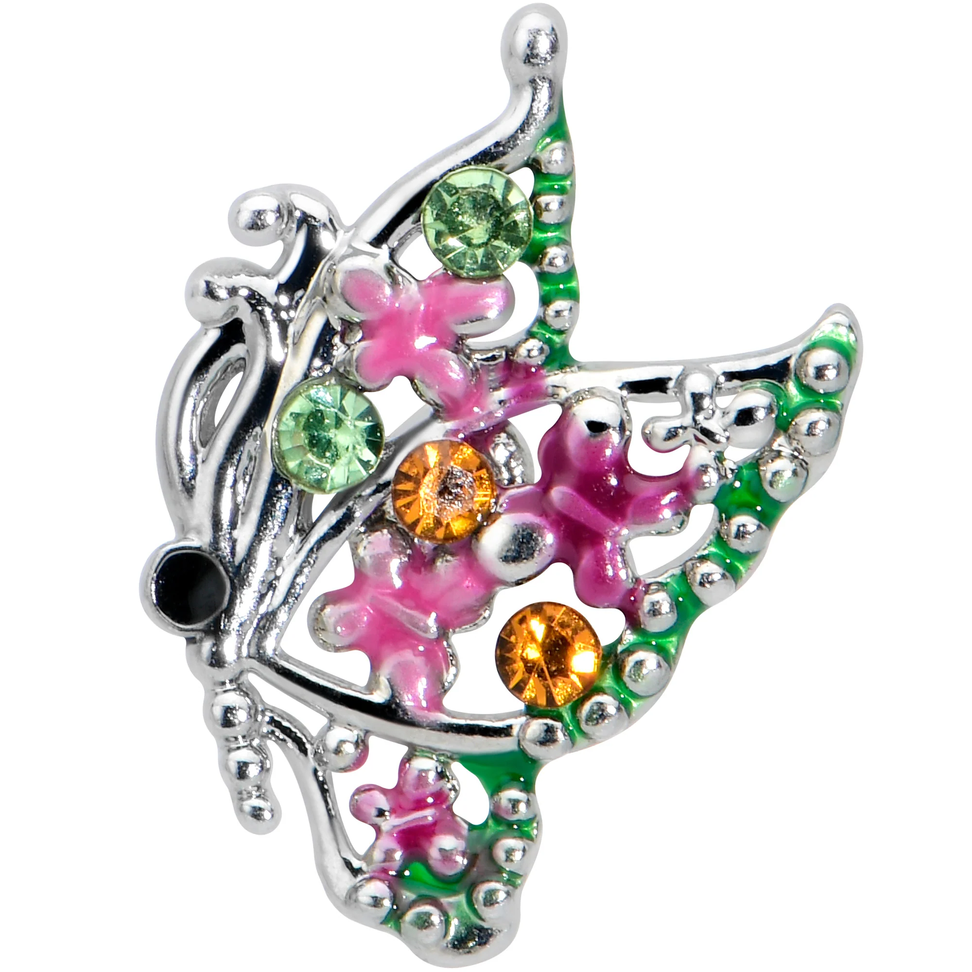 16G 5/16 Green Orange Gem Texture Butterfly Labret Monroe Tragus - Image 2