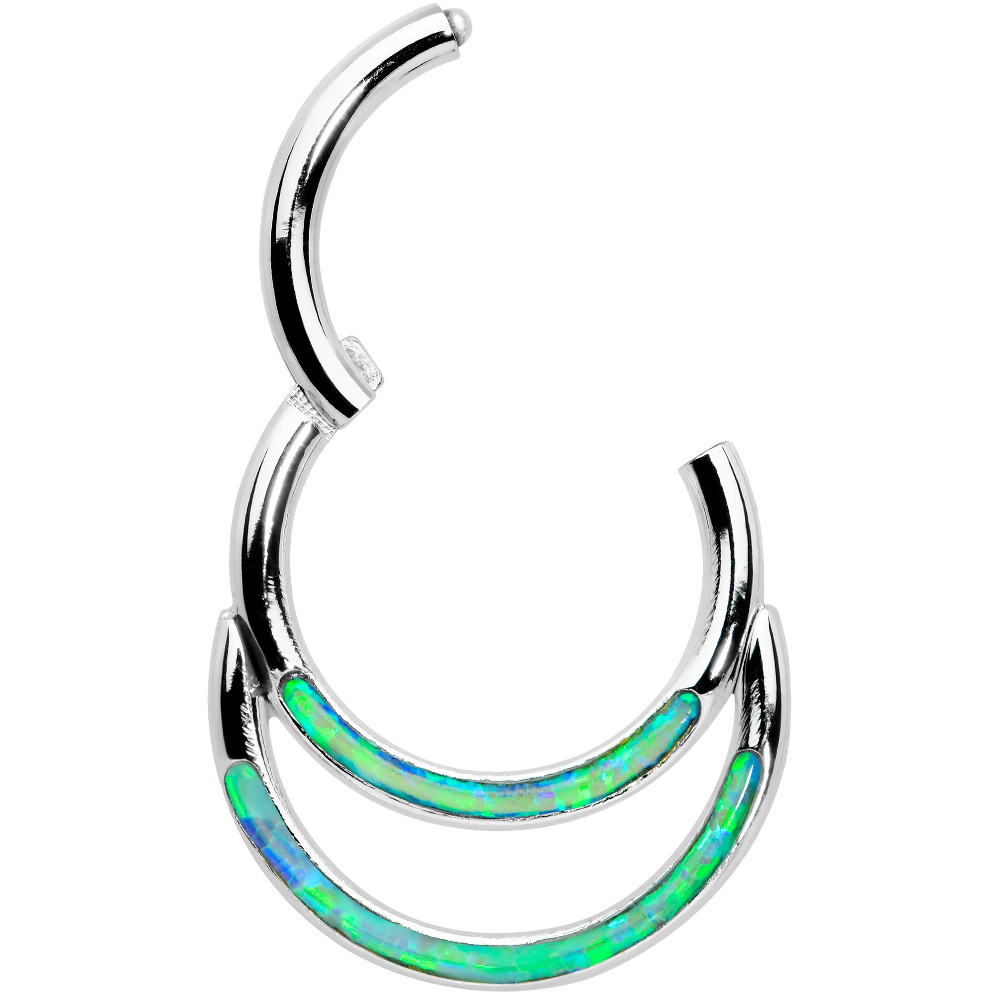 16G 5/16 Green Synthetic Opal Double Row Hinged Segment Ring - Image 2