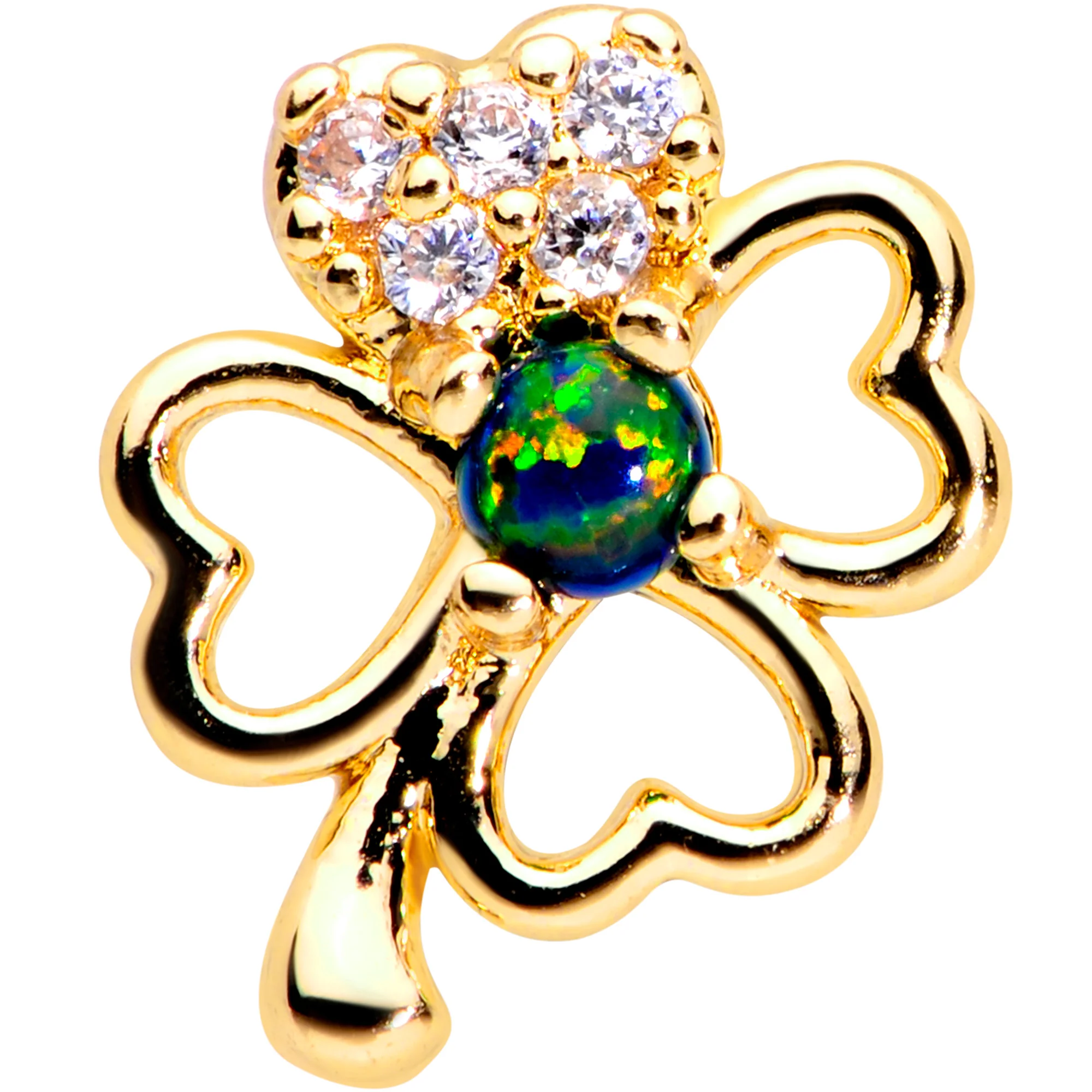 16G 5/16 Green Synthetic Opal Gold Tone Shamrock Labret Tragus - Image 2