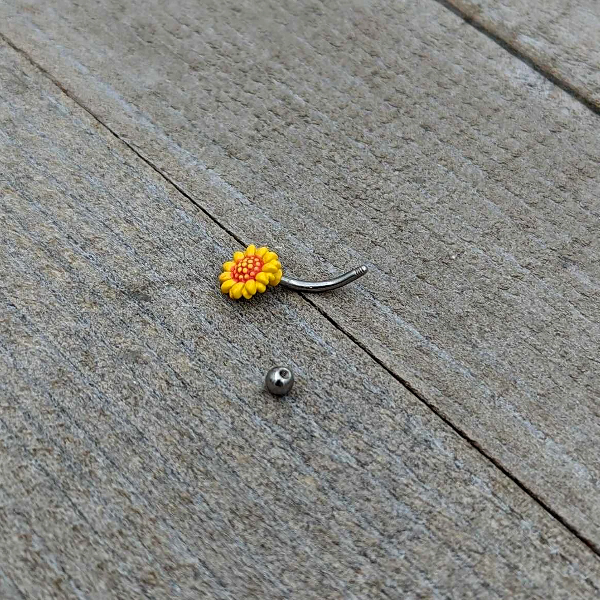 16G 5/16 Happy Sunflower Yellow Curved Eyebrow Ring - Image 7