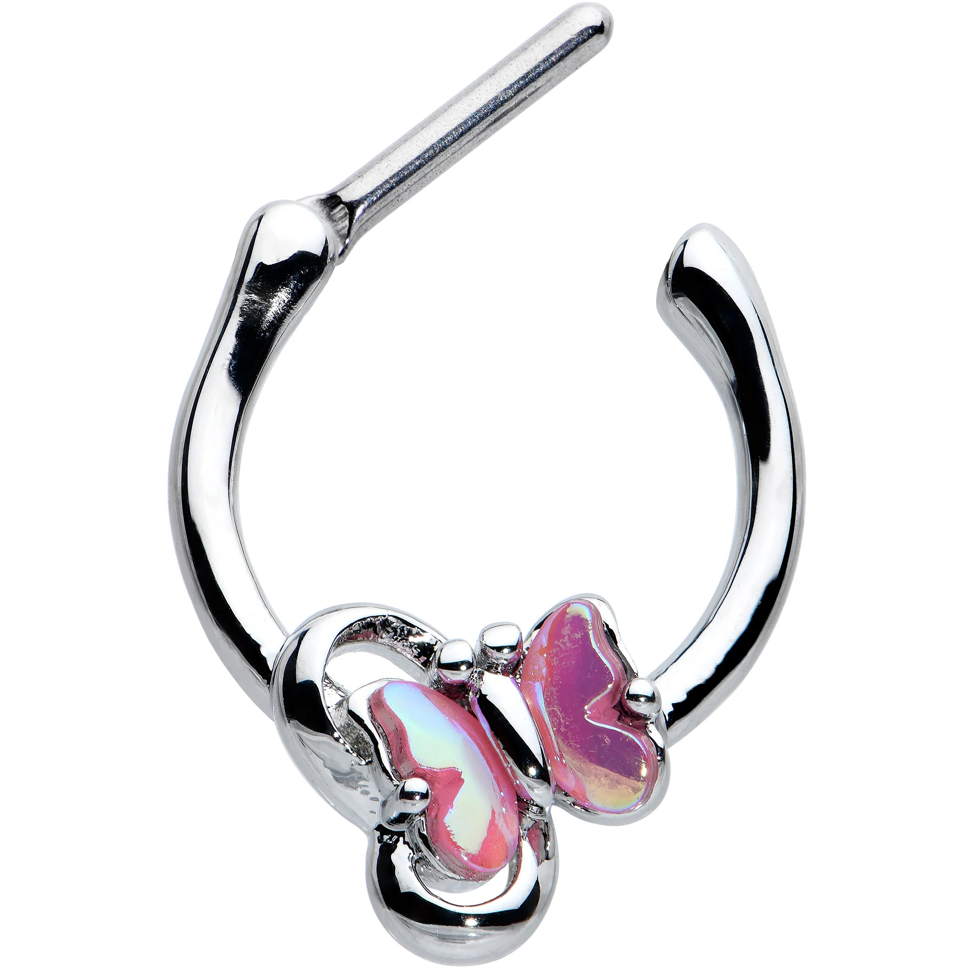 16G 5/16 Heart Pink Butterfly Cartilage Clicker - Image 2