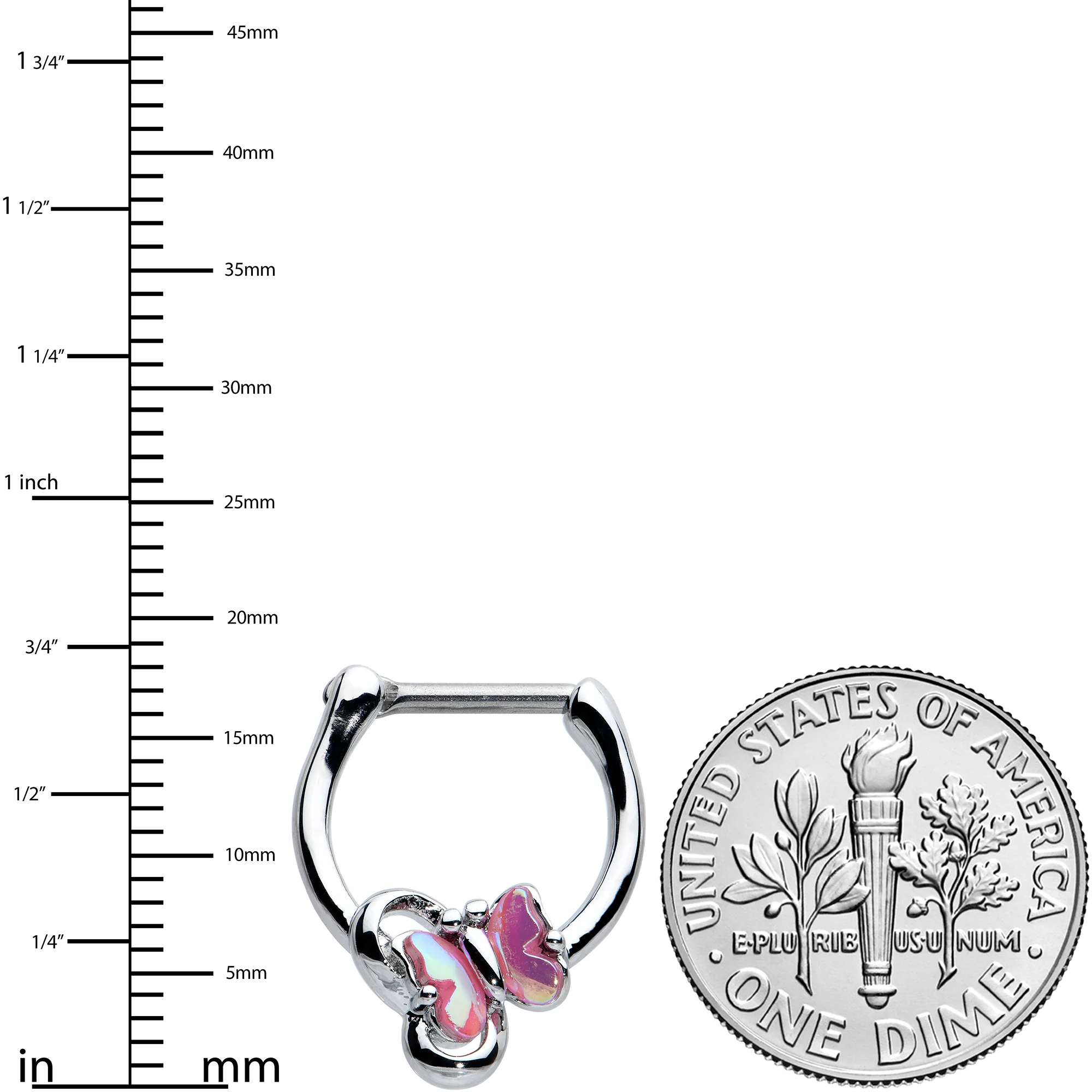 16G 5/16 Heart Pink Butterfly Cartilage Clicker - Image 3