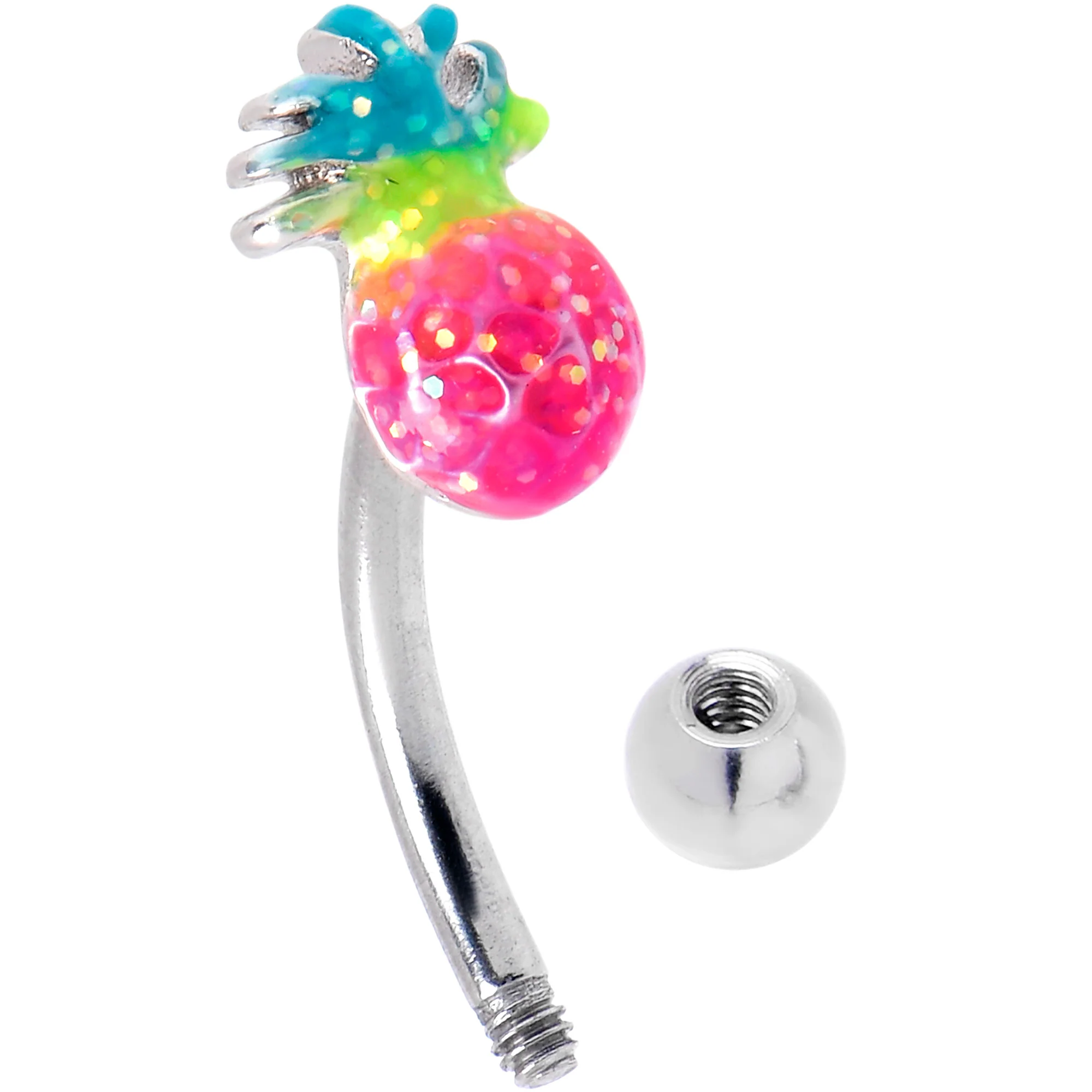 16G 5/16 Hot Tropical Pineapple Curved Eyebrow Ring - Image 4