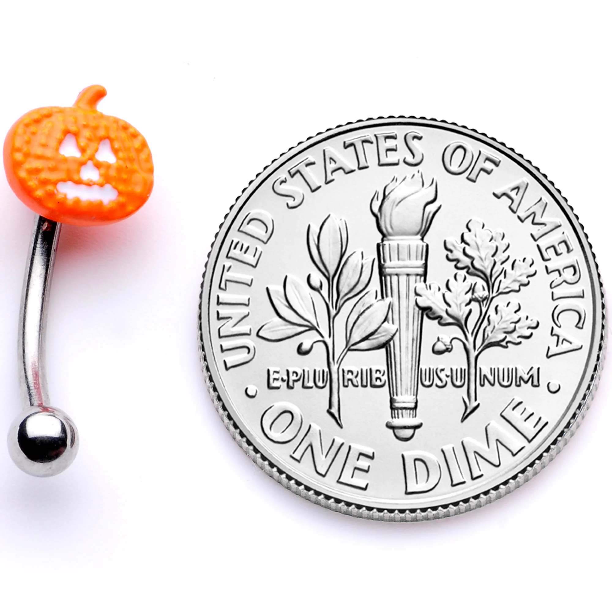 16G 5/16 Jack O Lantern Pumpkin Halloween Curved Eyebrow Ring - Image 2